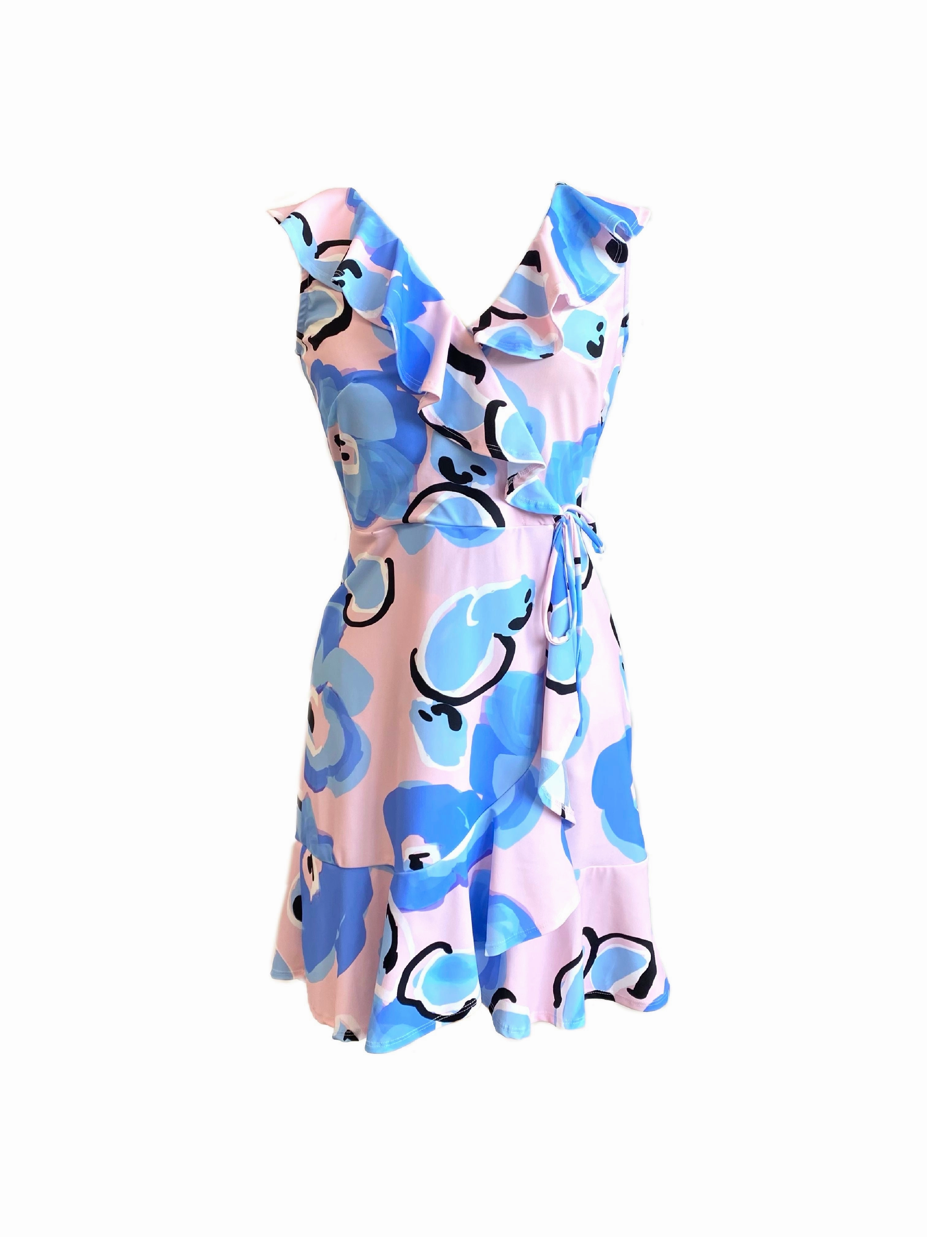 Naples Faux Wrap Dress Light Pink Peonies Rose Soft Date Vibe