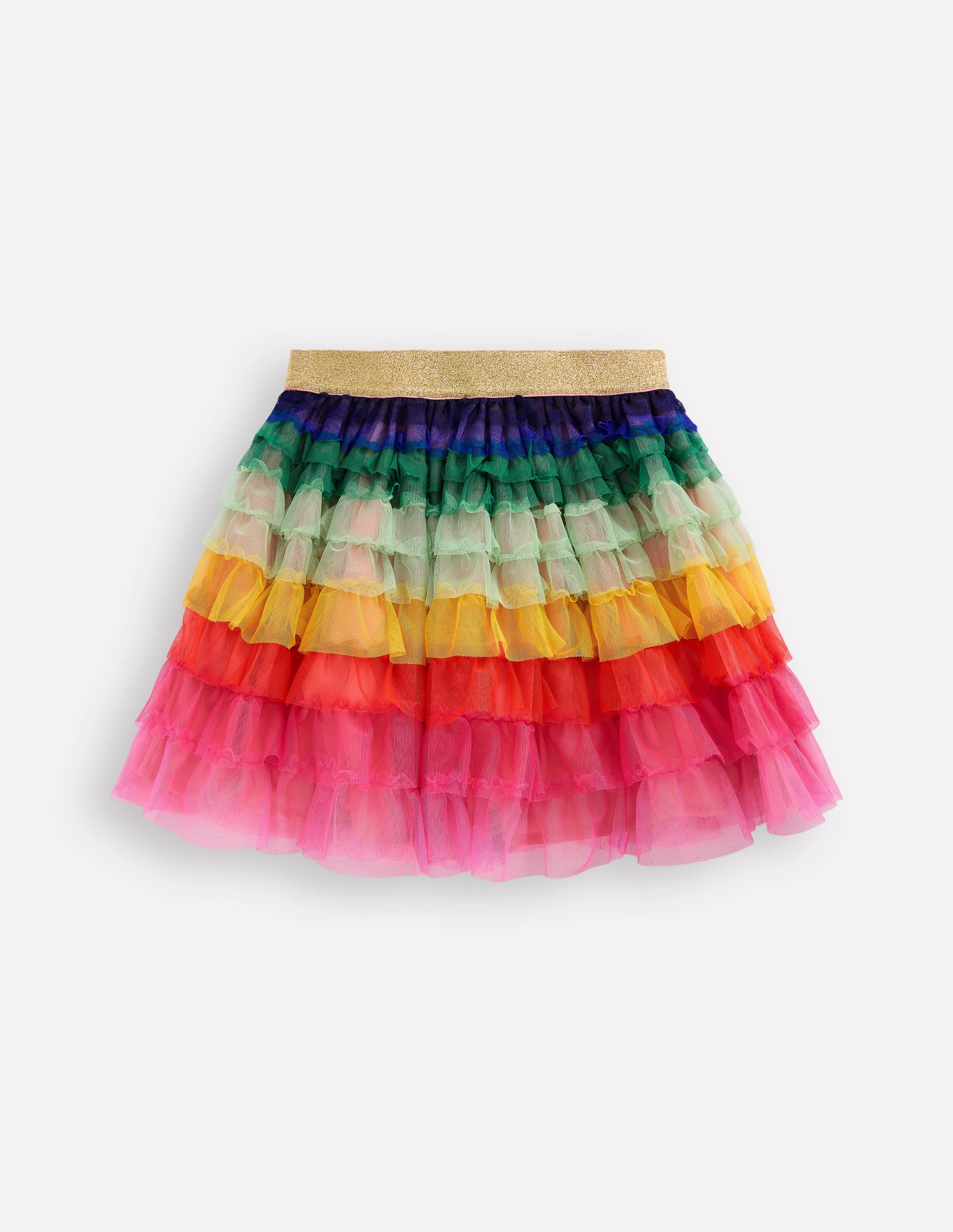 Hip Skimming Cashmere Touch Tiered Tulle Skirt-Rainbow