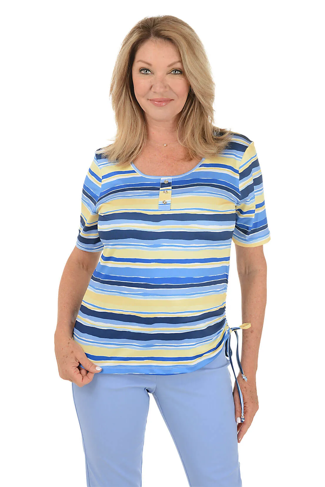 Interlock Knit sporty wear Petite Making Waves Striped Henley Top