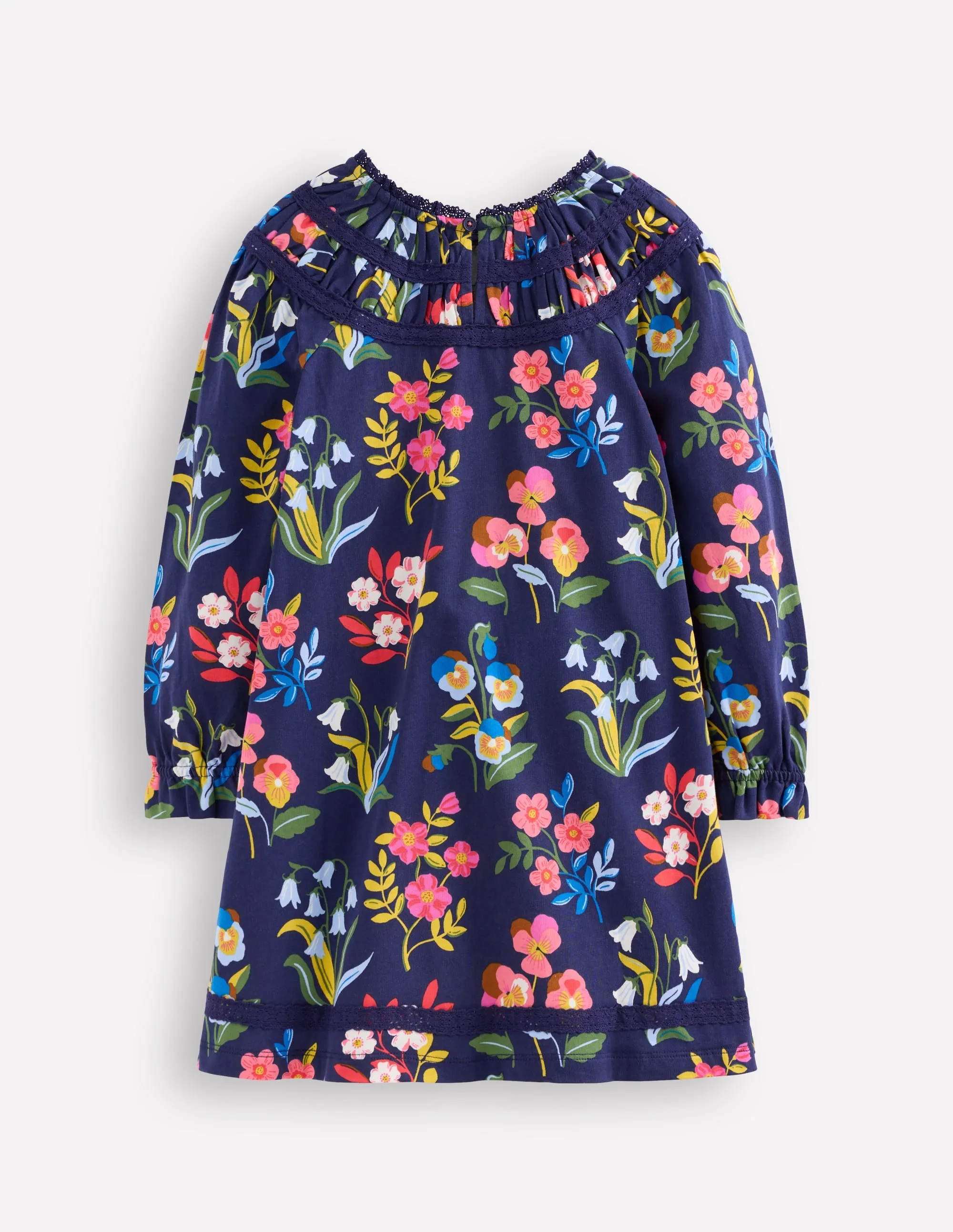 Pretty Lace Trim Jersey Dress-College Navy Pansy Bed Romantic Vibes