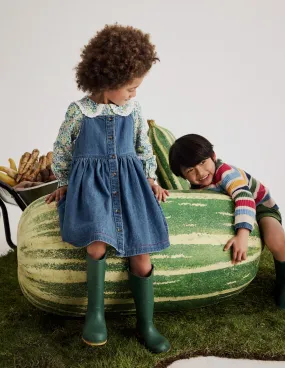 Button-through Pinafore Dress-Mid Vintage Denim Chic Design Stylish Touch