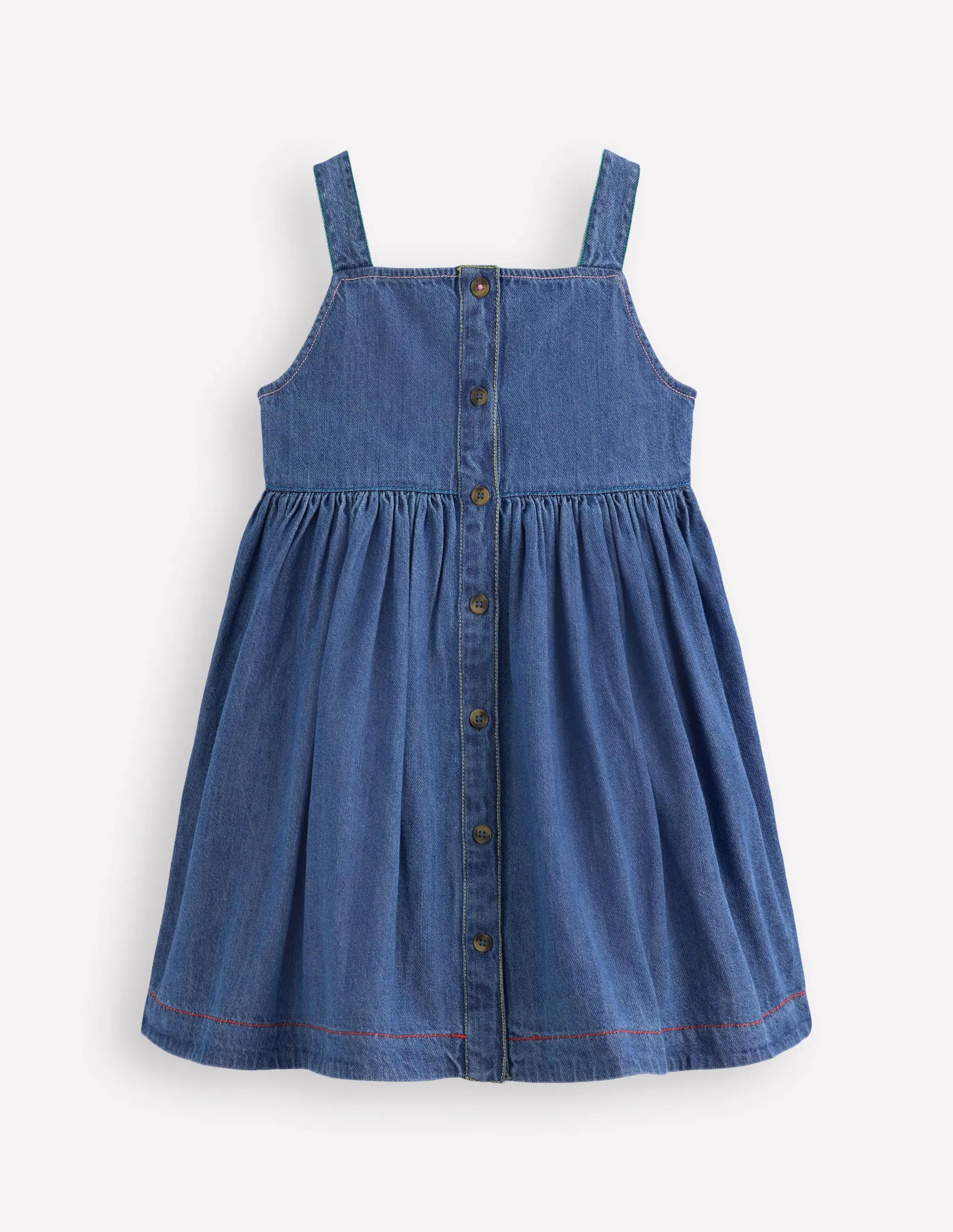 Button-through Pinafore Dress-Mid Vintage Denim ReinforcedHem