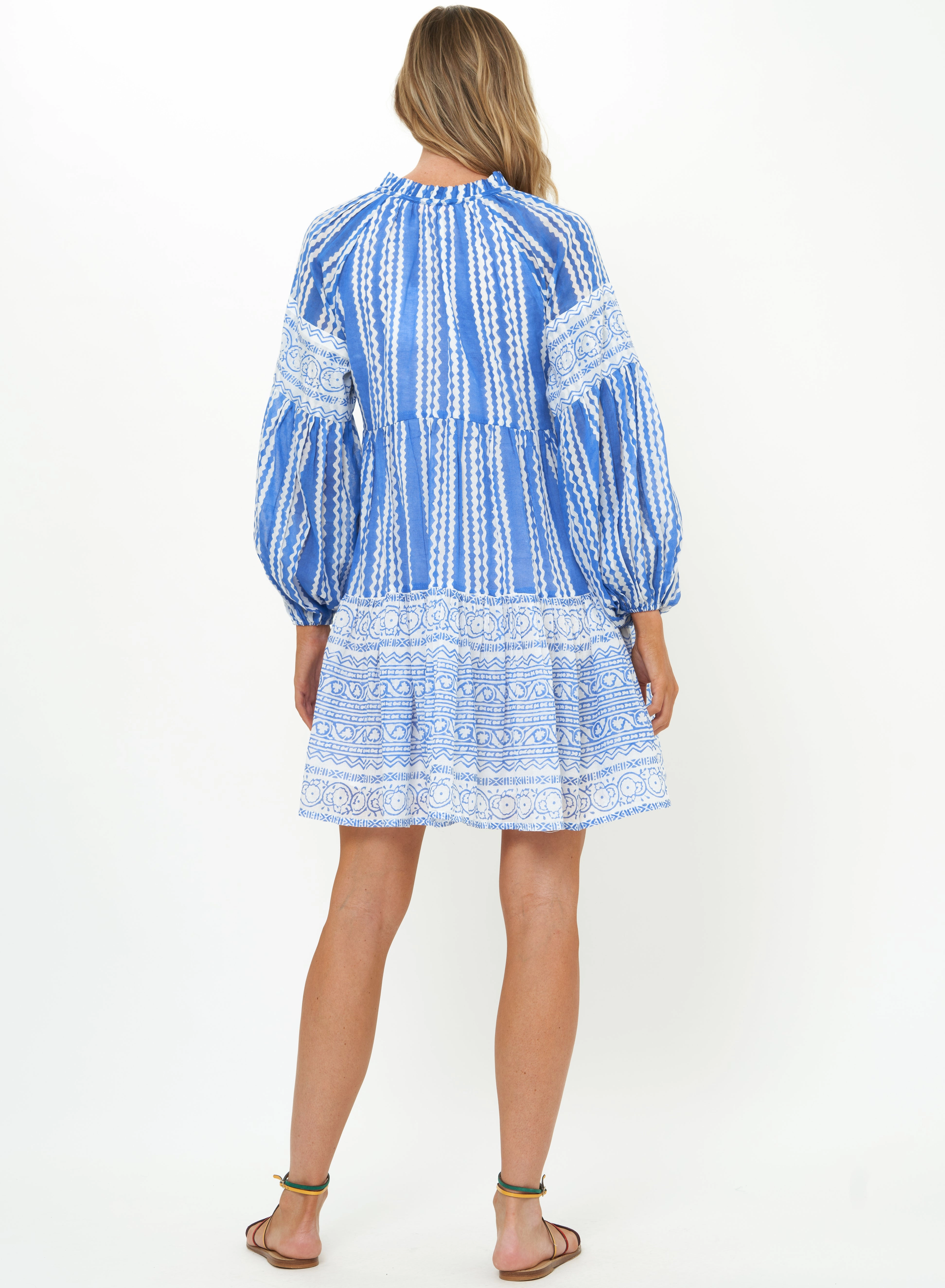 Balloon Sleeve Short Ziggy Blue Lower Hem