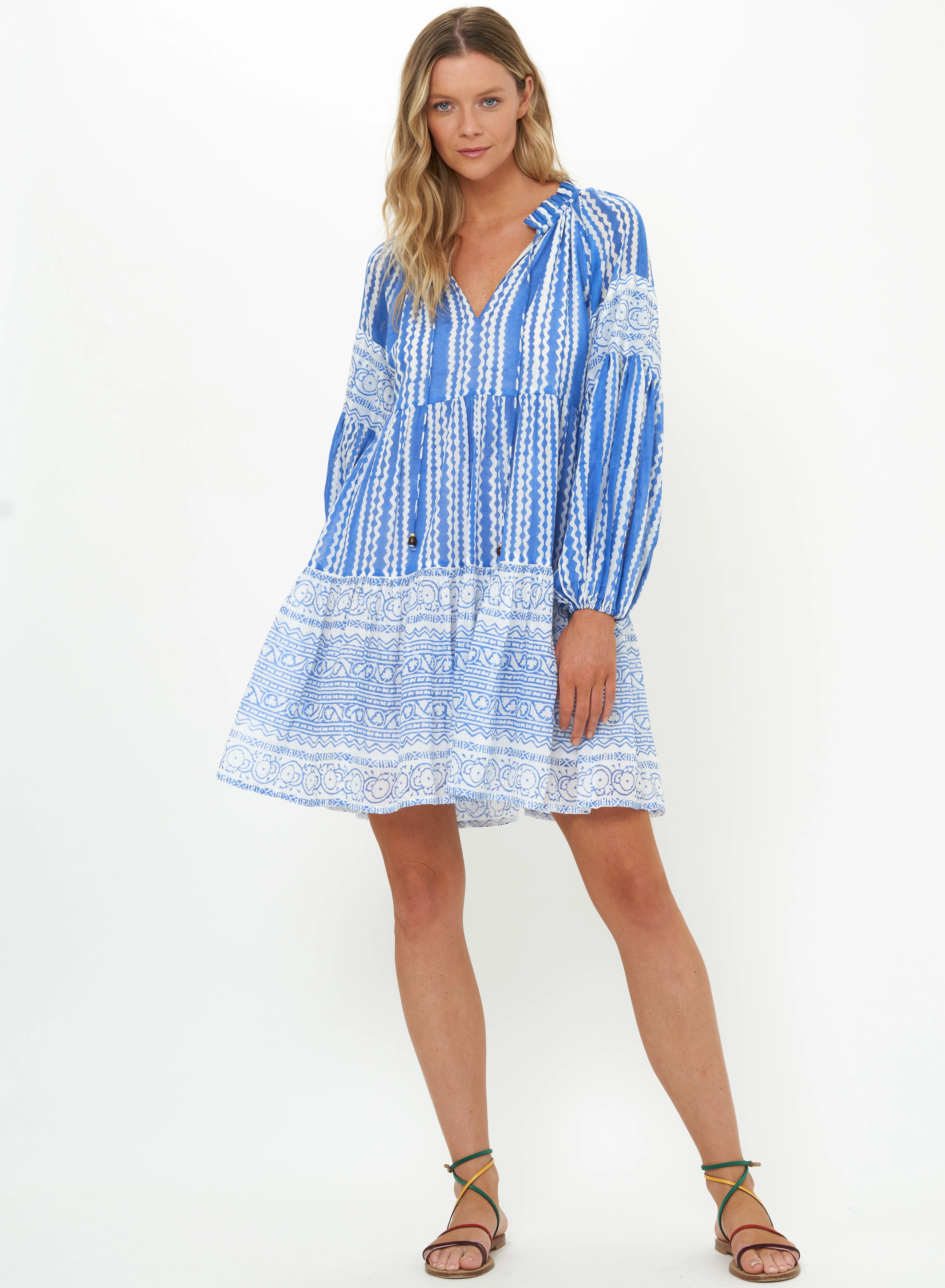 Work Vibes Balloon Sleeve Short Ziggy Blue