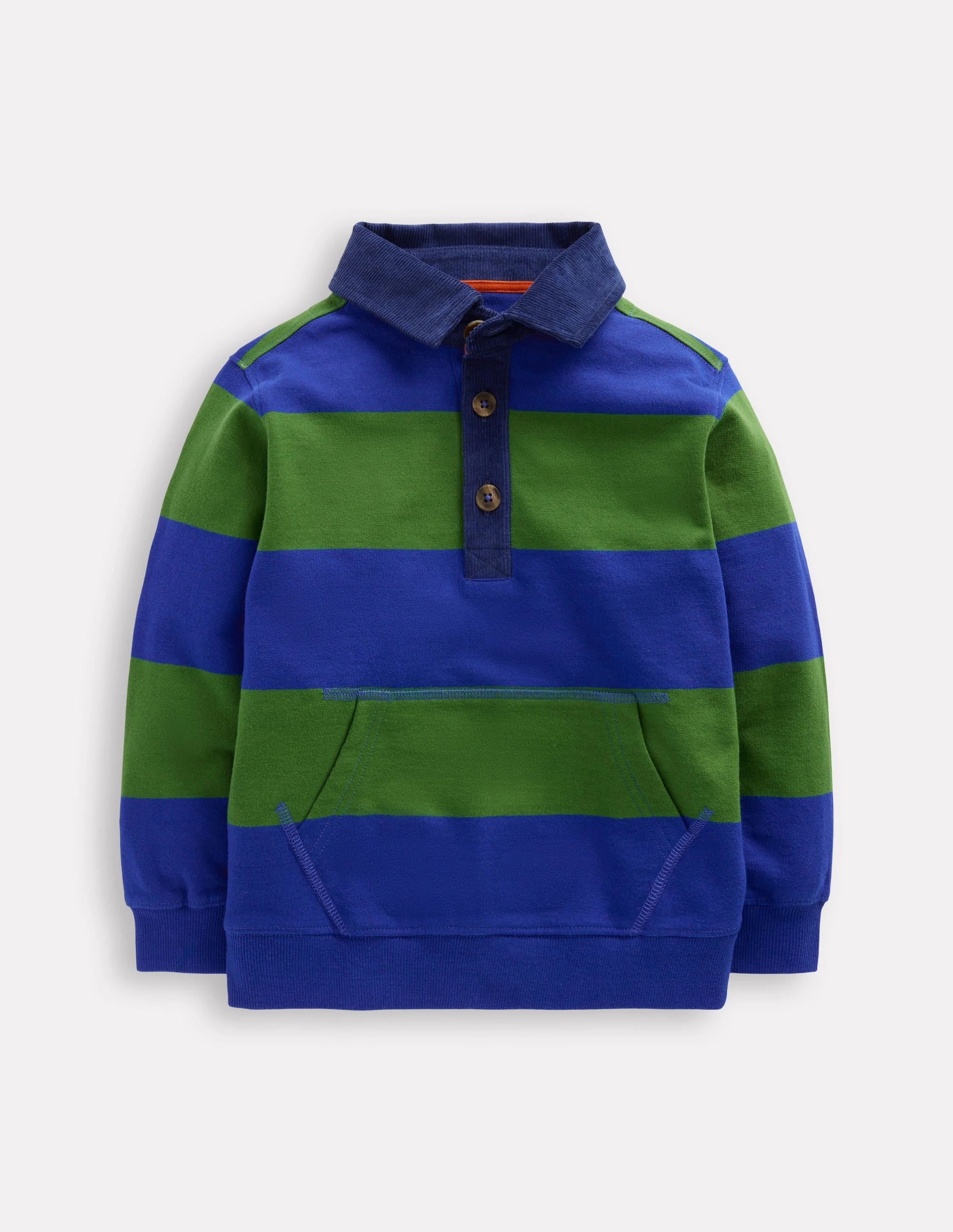 Stretch Knit Material Collared Sweatshirt-Broccoli Green/ Bright Blue
