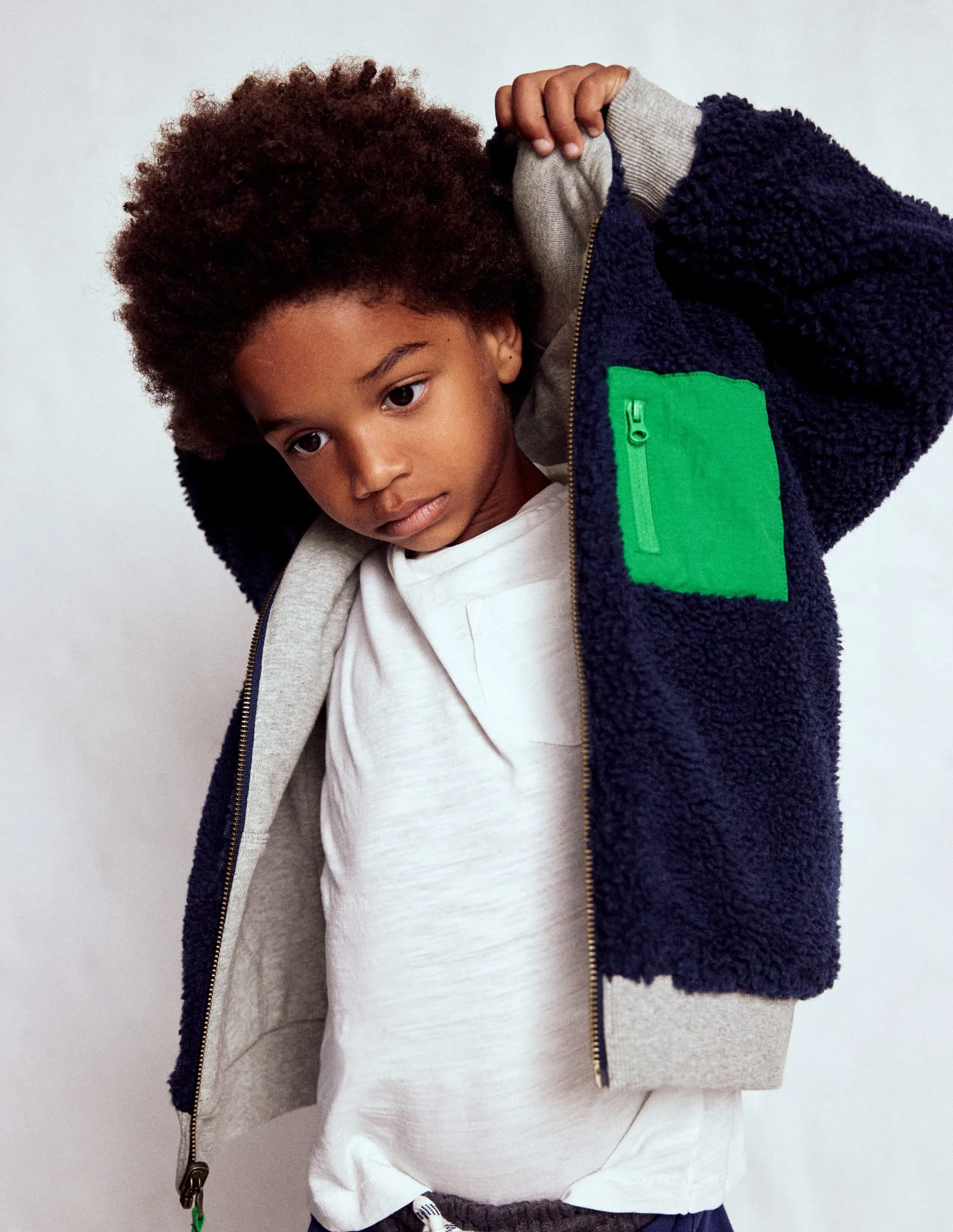 Reversible Borg Hoodie-Grey Marl Roll Up Sleeve System Buttonless Closure