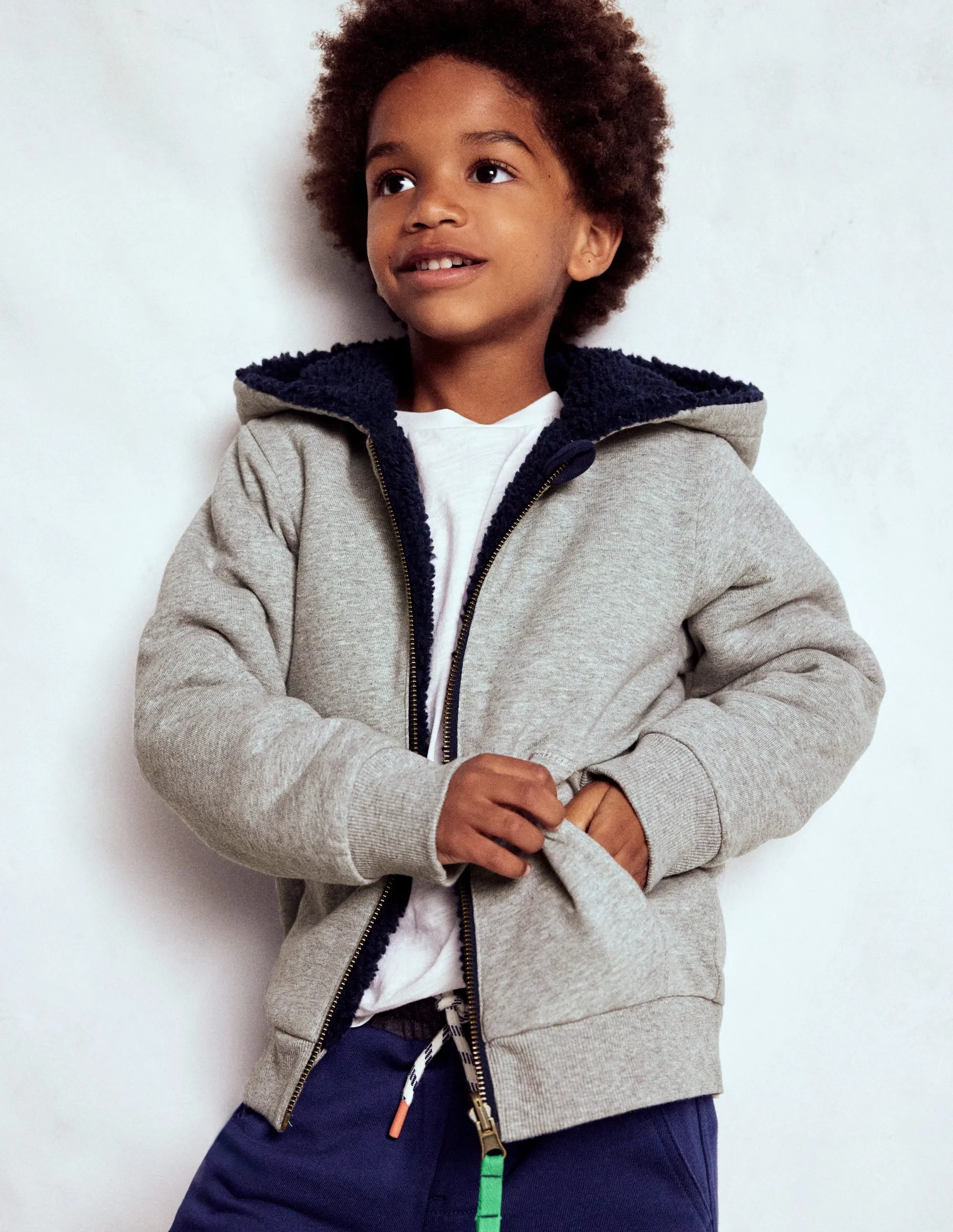 Reversible Borg Hoodie-Grey Marl UVProtection Soft Wool