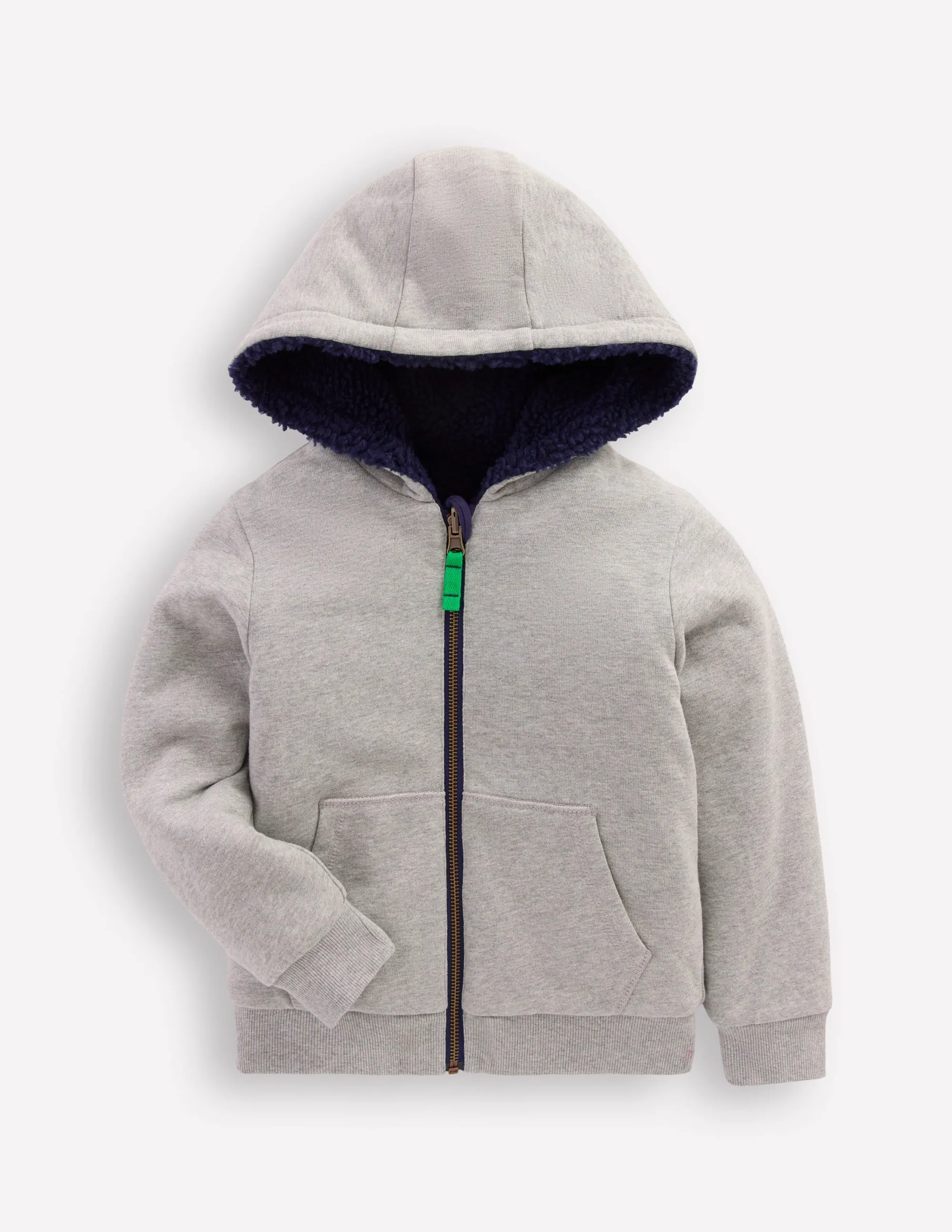 Casual Pullover BreathableBack Reversible Borg Hoodie-Grey Marl