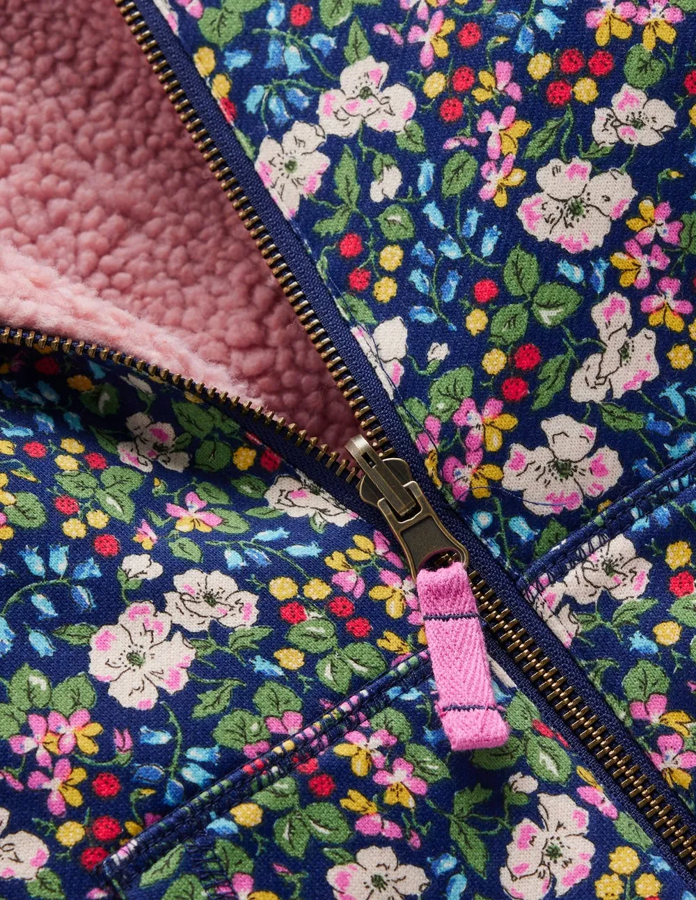 Basic Wardrobe Piece Timeless and Chic Reversible Borg Hoodie-Starboard Blue Berry Floral