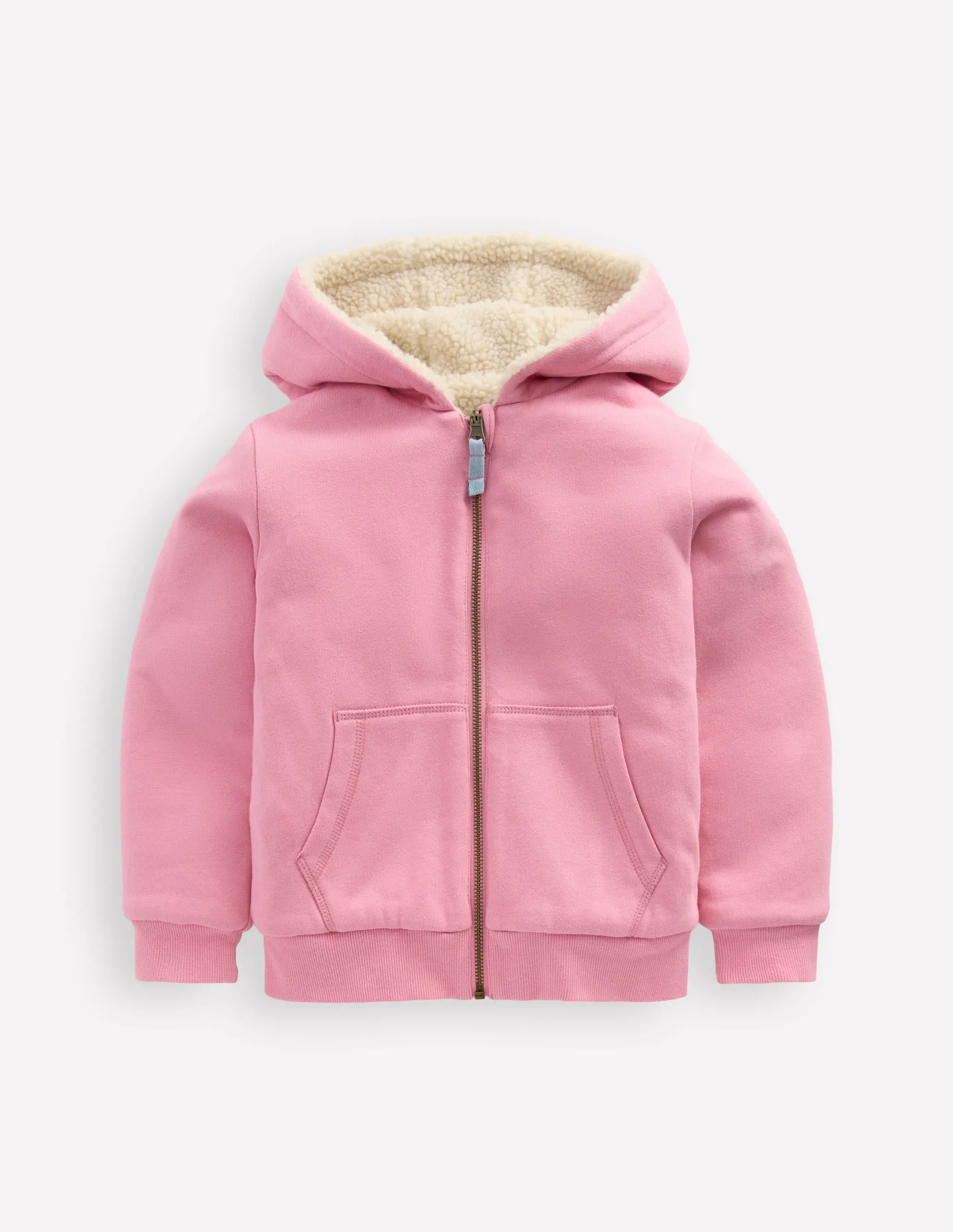 Seasonal Layer Reversible Borg Hoodie-Vintage Mauve/Kingfisher Blue