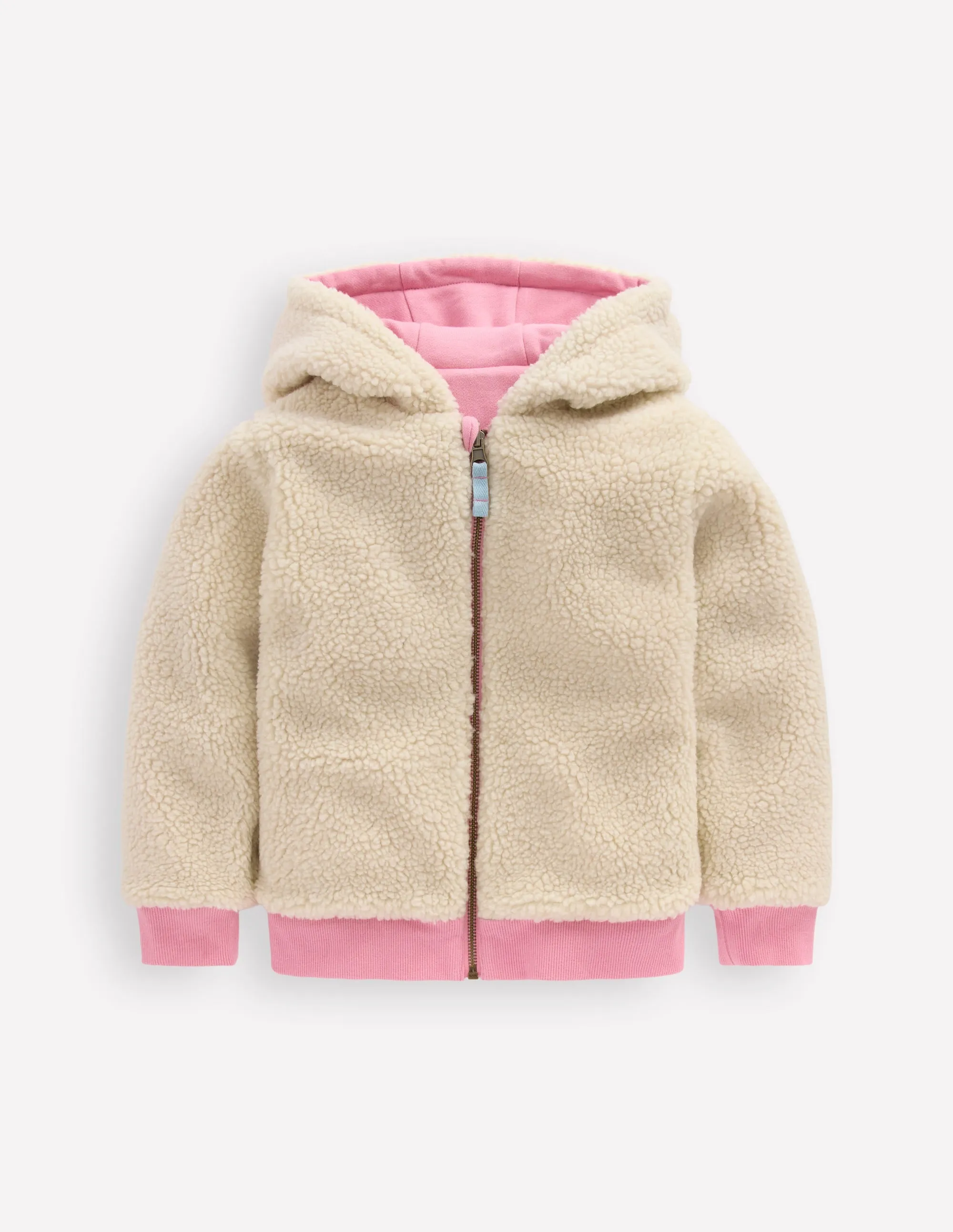 Layering Fashion Reversible Borg Hoodie-Vintage Mauve/Kingfisher Blue