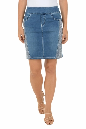Rhinestone Contour Light Denim Pull-On Skirt Tagless Labeling