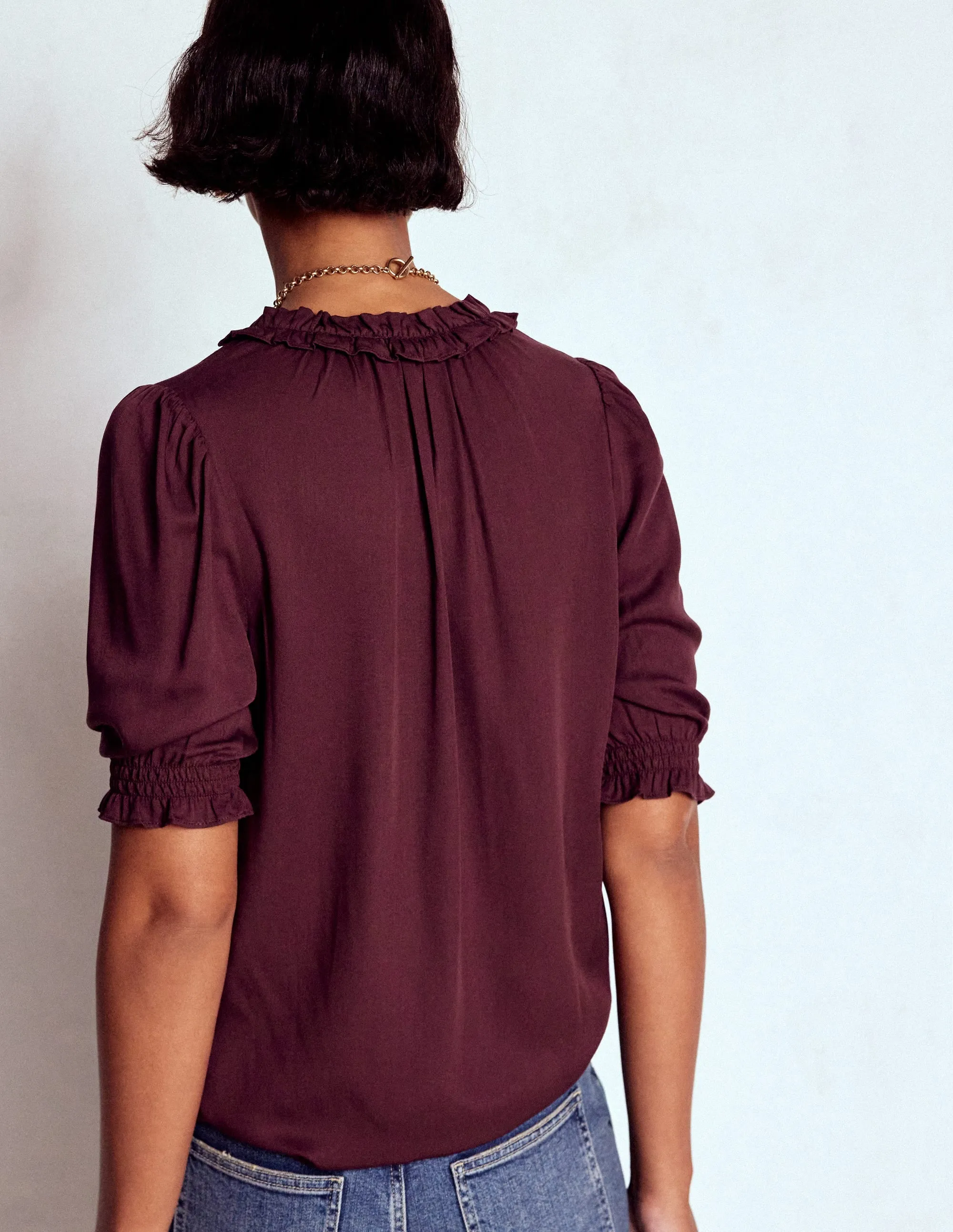 Ria Short Sleeve Top-Dark Cherry Durable Binding Flexible Waistband