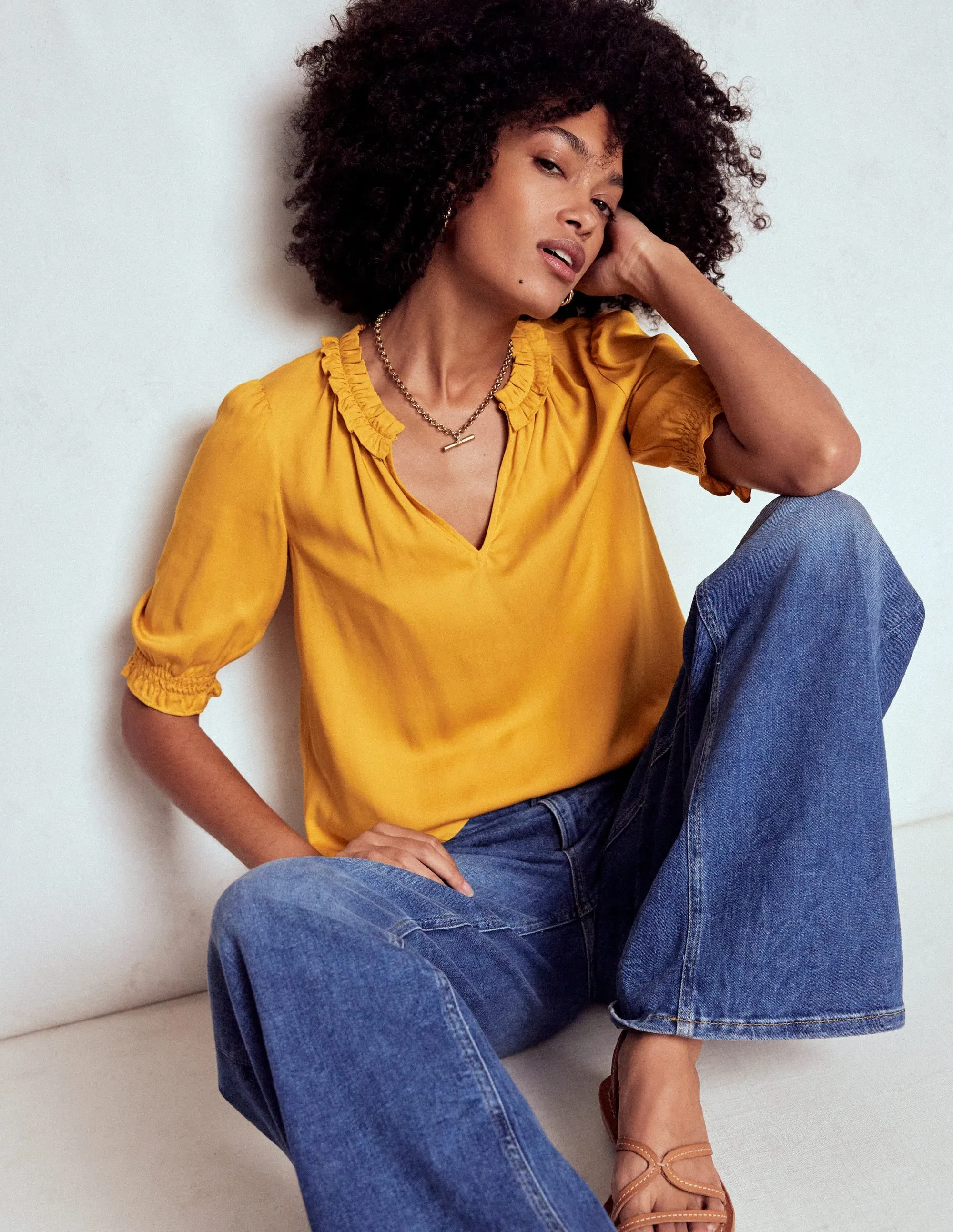 Ria Short Sleeve Top-Golden Rye Winter Fashion Hot Weather