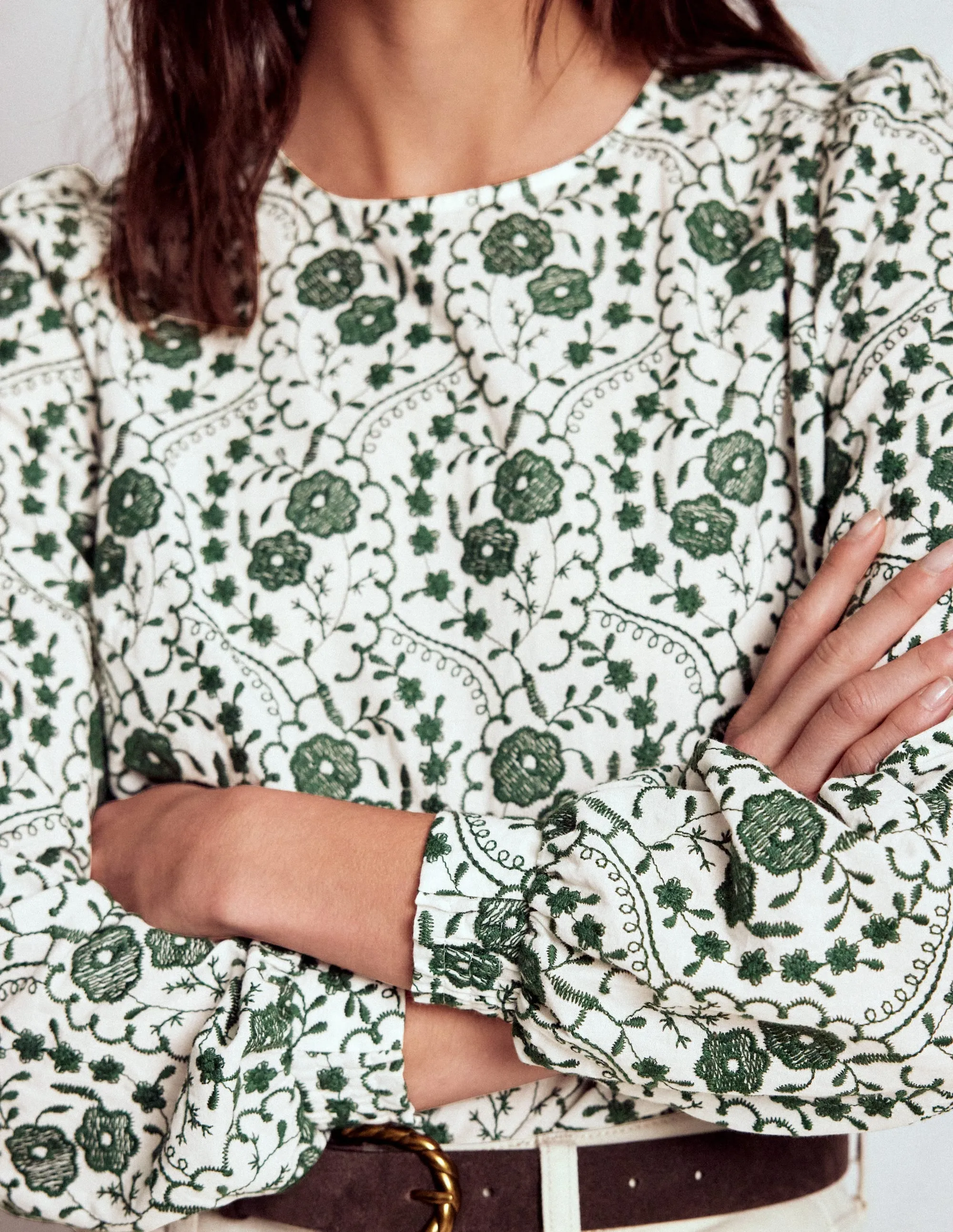 Embroidered Cotton Top-Ivory ErgonomicShape EthicallySourcedMaterial