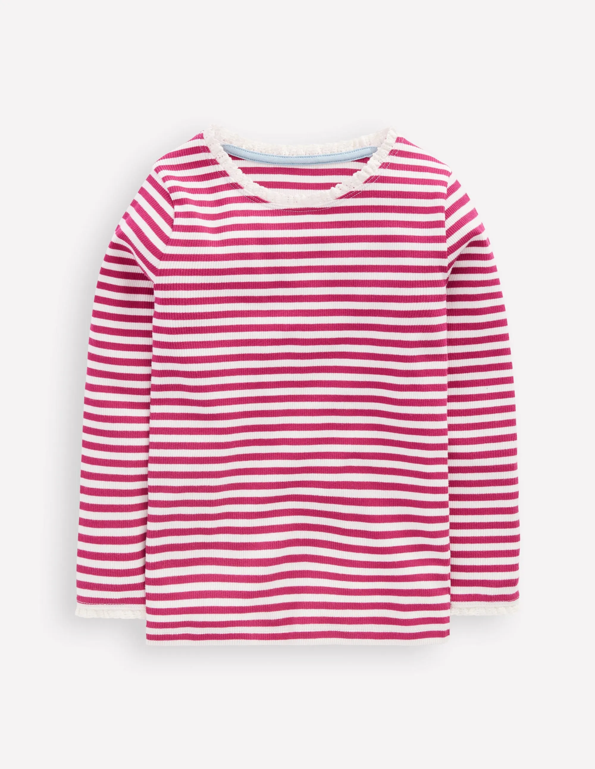 Ribbed Long Sleeve T-shirt-Cherry Jam/Soft Ivory Stripe Formal Occasion regular but not boring