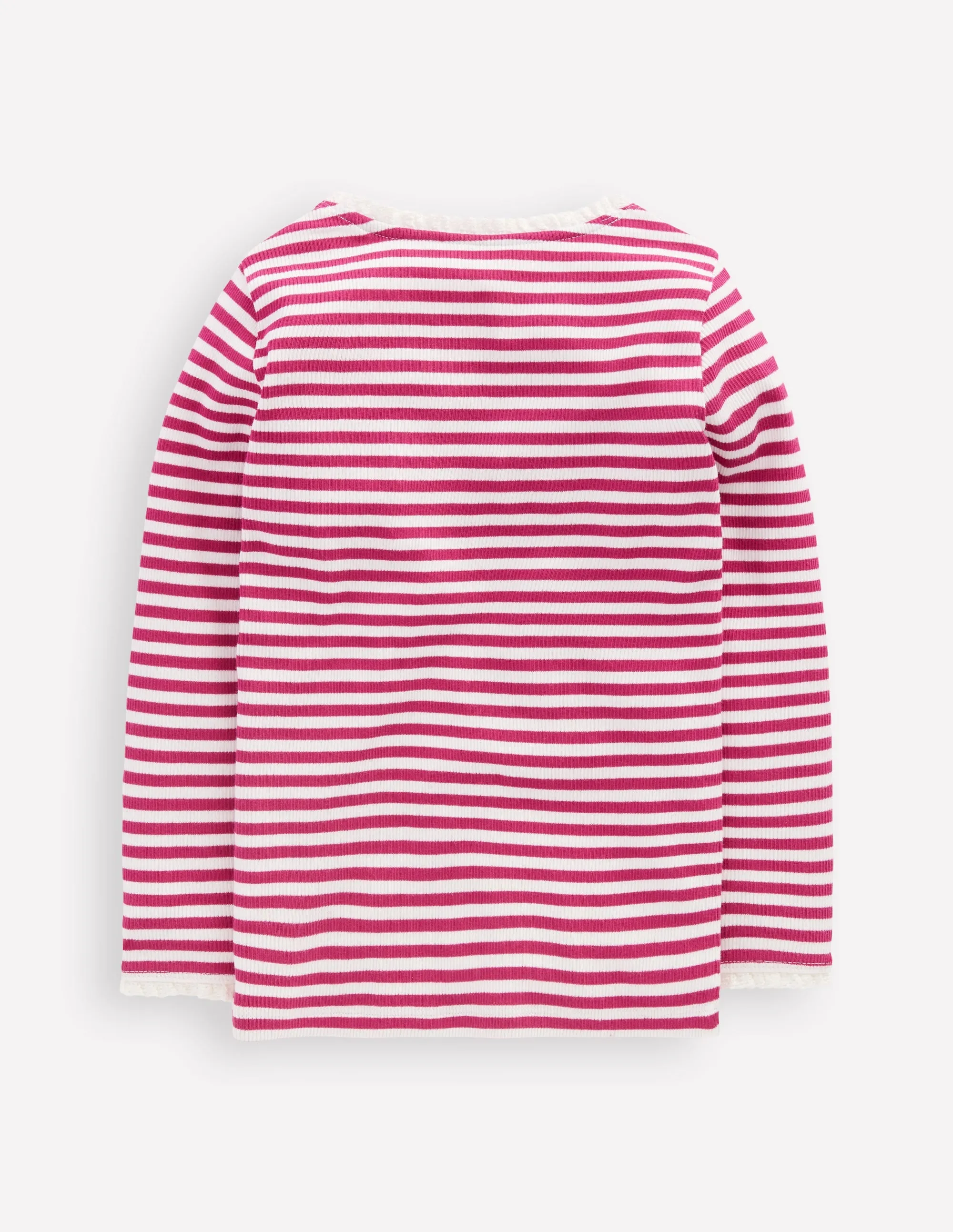 Ribbed Long Sleeve T-shirt-Cherry Jam/Soft Ivory Stripe Reinforced Shoulders