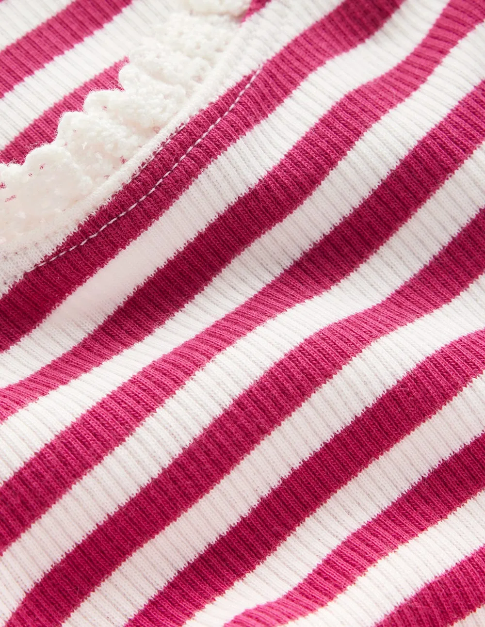 Ribbed Long Sleeve T-shirt-Cherry Jam/Soft Ivory Stripe Soft Texture polo neck