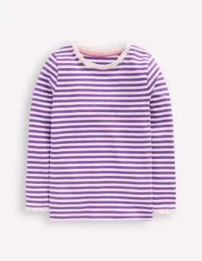 Ribbed Long Sleeve T-shirt-Purple Topaz Stripe Fashion and Comfort