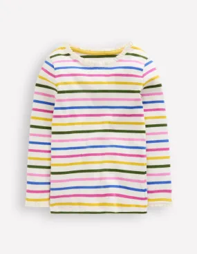 Ribbed Long Sleeve T-shirt-Rainbow Stripe Skin Friendly Lining