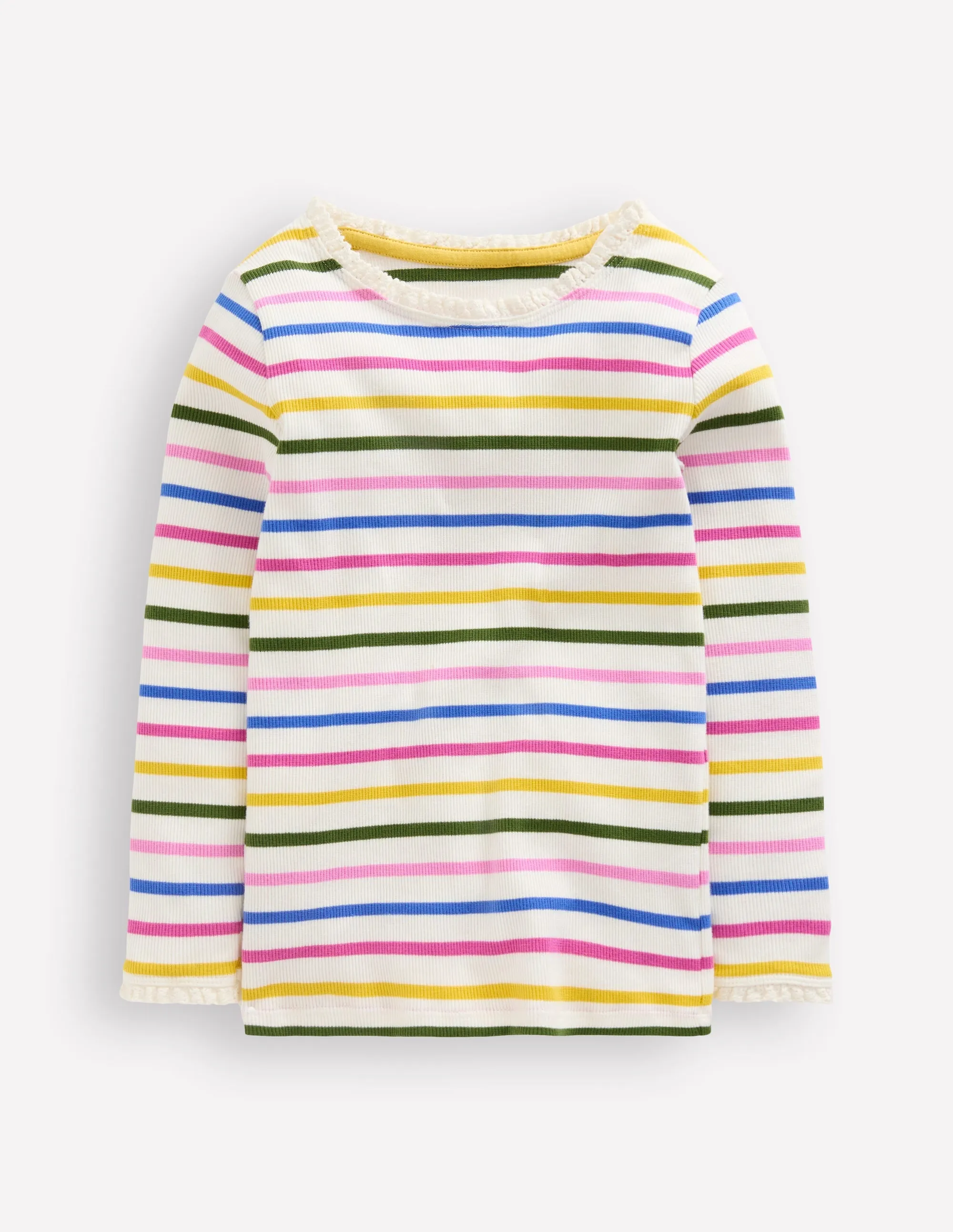 Ribbed Long Sleeve T-shirt-Rainbow Stripe Skin Friendly Lining