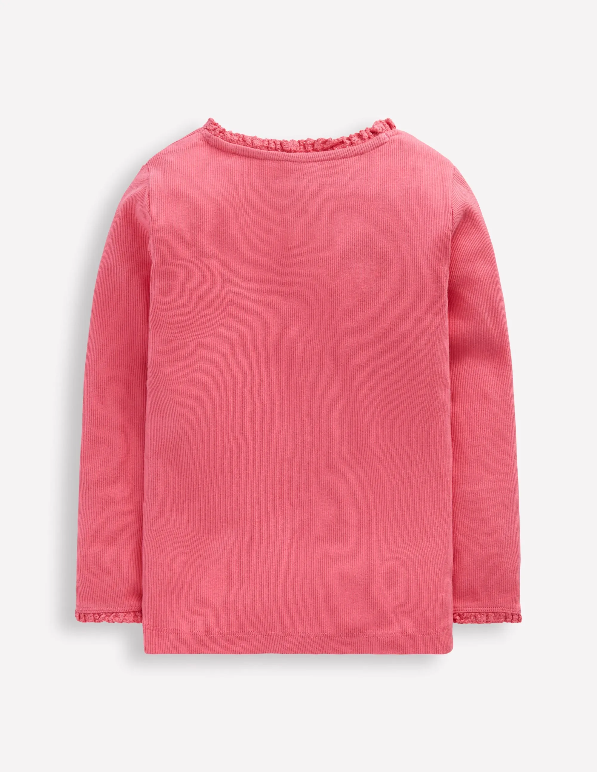 SeamFreeShoulders informal gathering Ribbed Long Sleeve T-shirt-Rose Pink