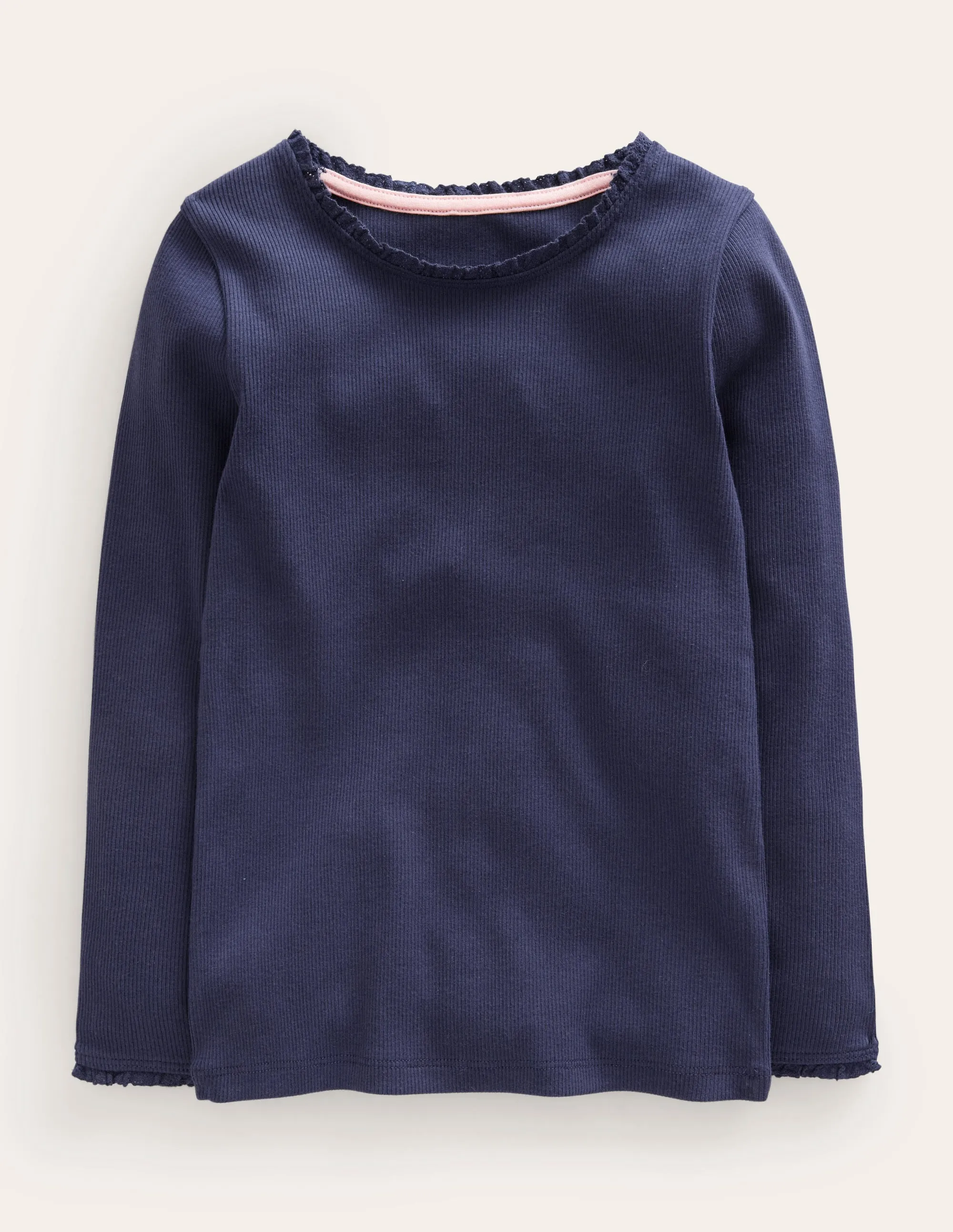 Ribbed Long Sleeve T-shirt-Starboard Blue Casual Layers Modern Outfit