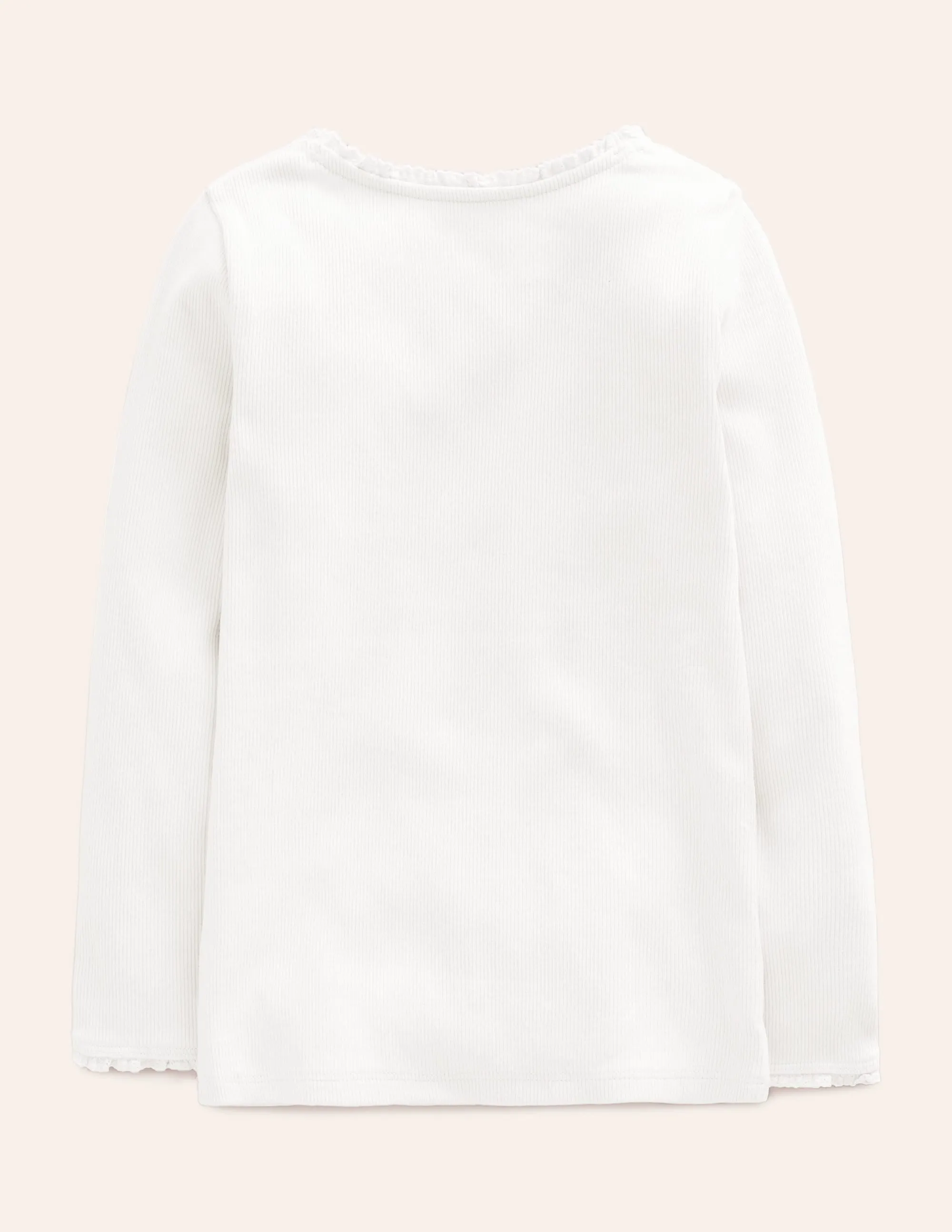 Comfort and Ease Seasonal Must-Have Ribbed Long Sleeve T-shirt-White