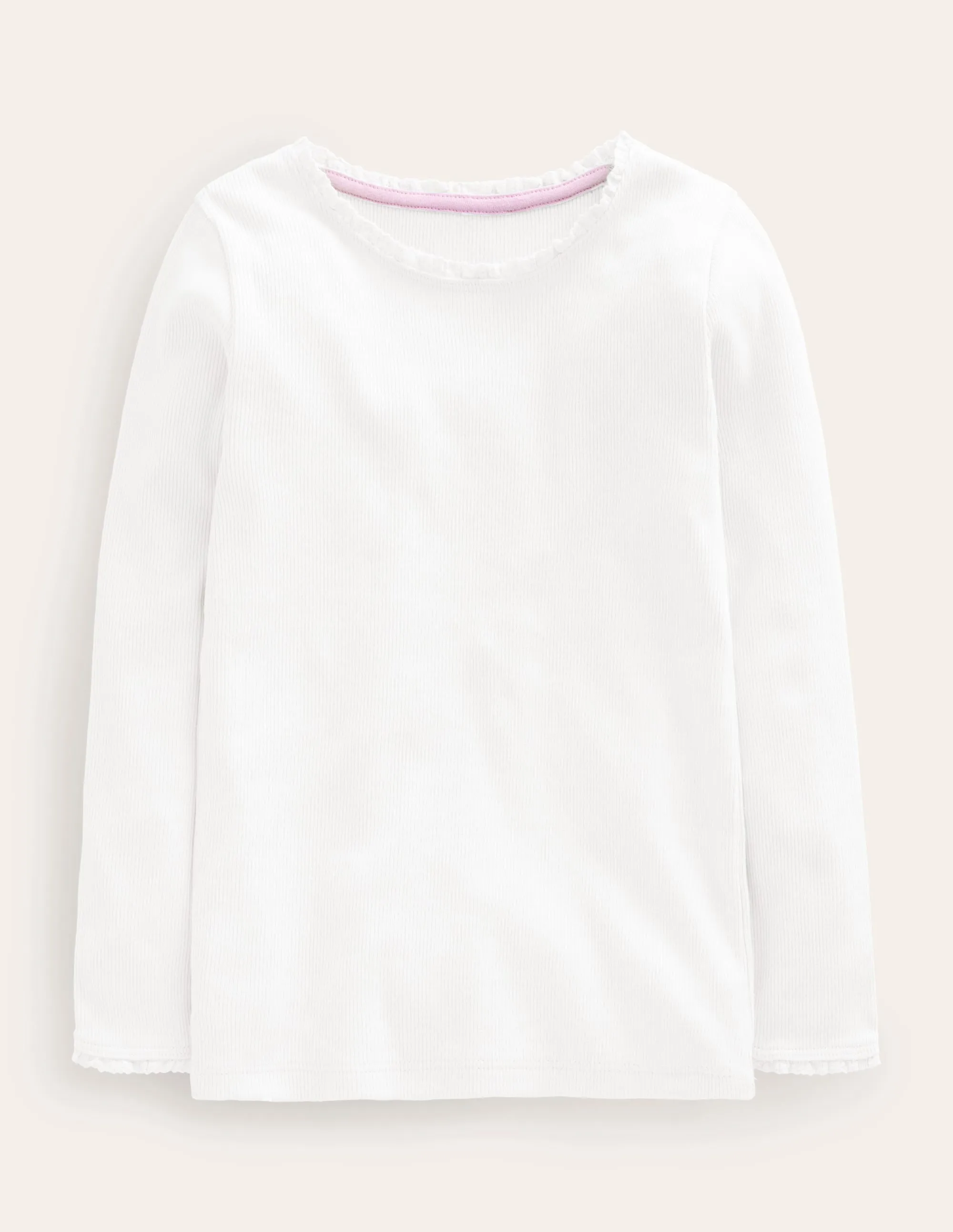 Ribbed Long Sleeve T-shirt-White Casual Layers