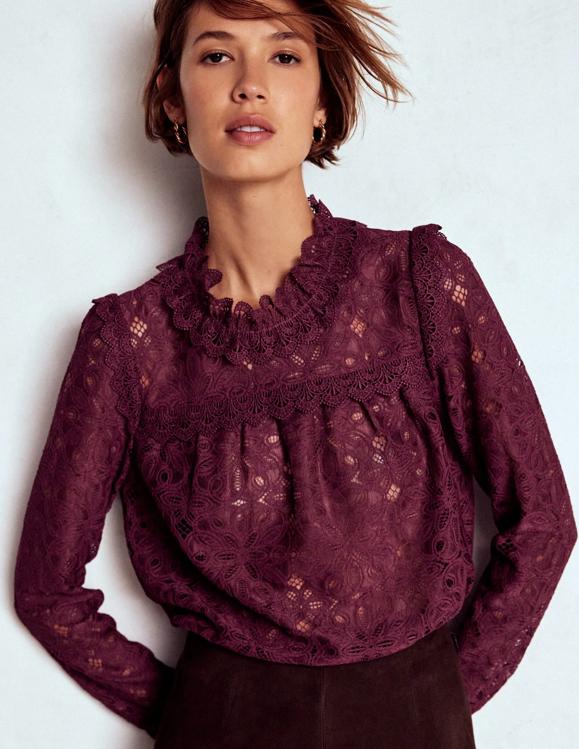 Lace Trim Detail Top-Deep Wisteria Tencel Lyocell Fiber Reflective Trims