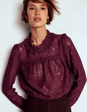 Lace Trim Detail Top-Deep Wisteria Tencel Lyocell Fiber Reflective Trims