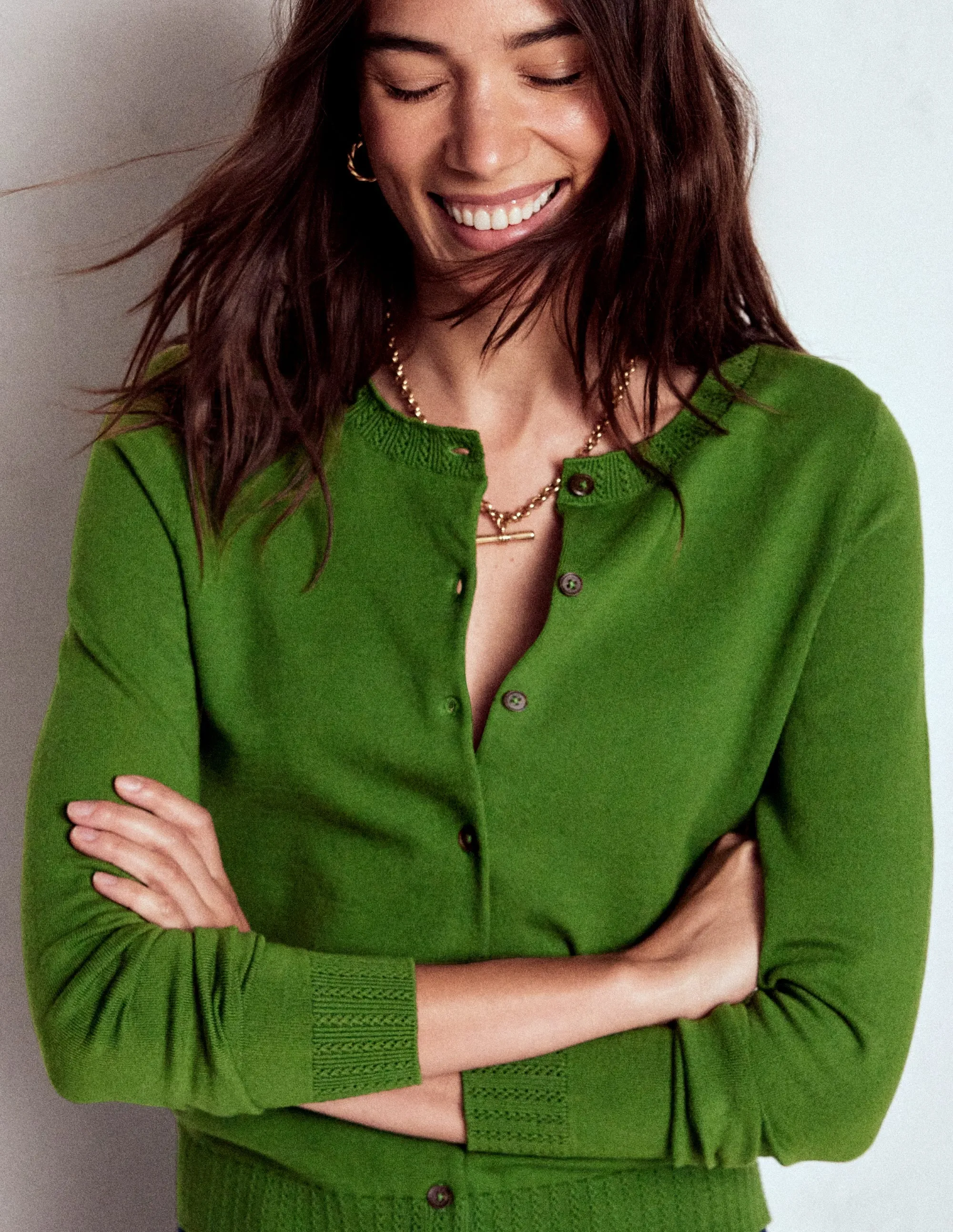 Airy Piece Emilia Cotton Crew Cardigan-Promenade Green