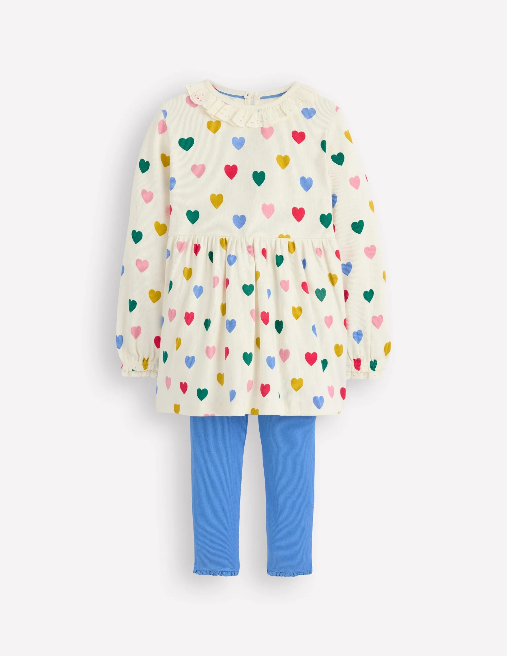 ZeroDistressFinish Ribbed Tunic Set-Soft Ivory Small Hearts