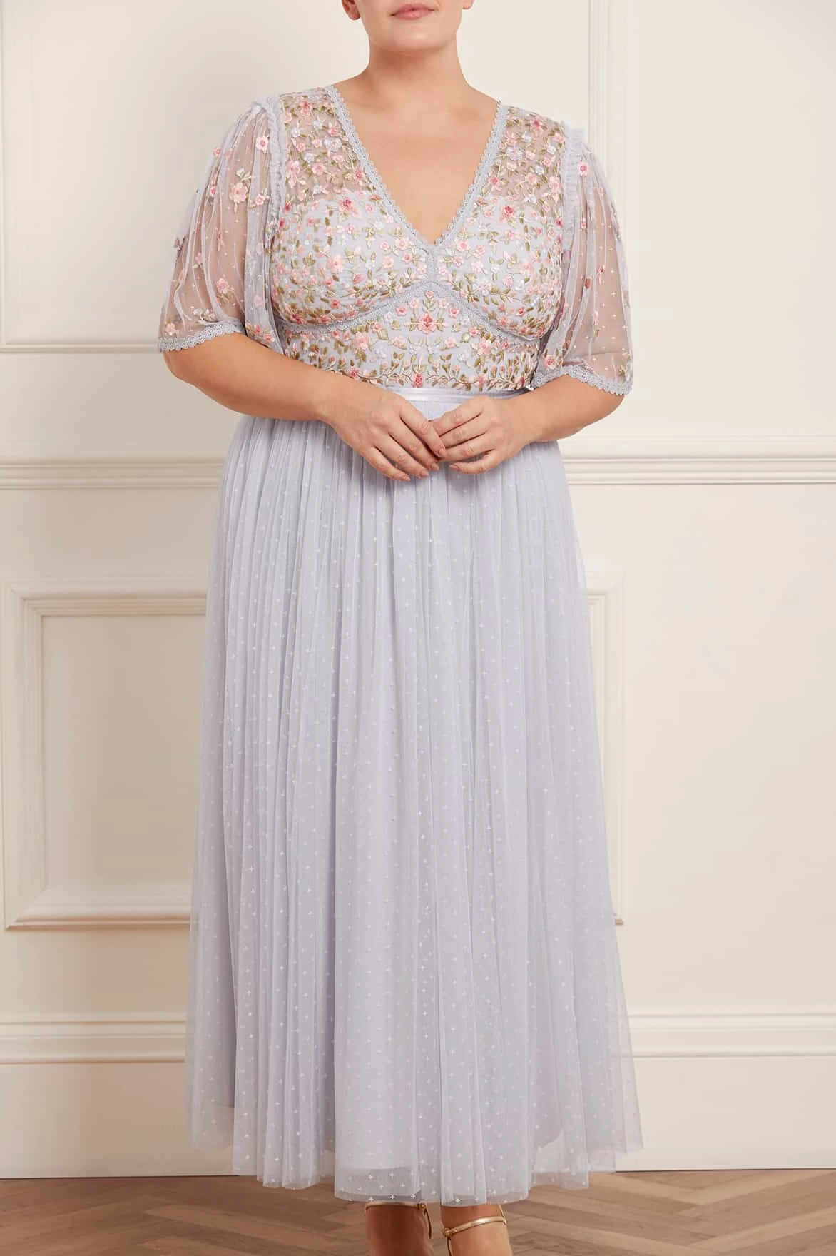 Golden Scene Ribbon Bouquet Bodice Ankle Gown