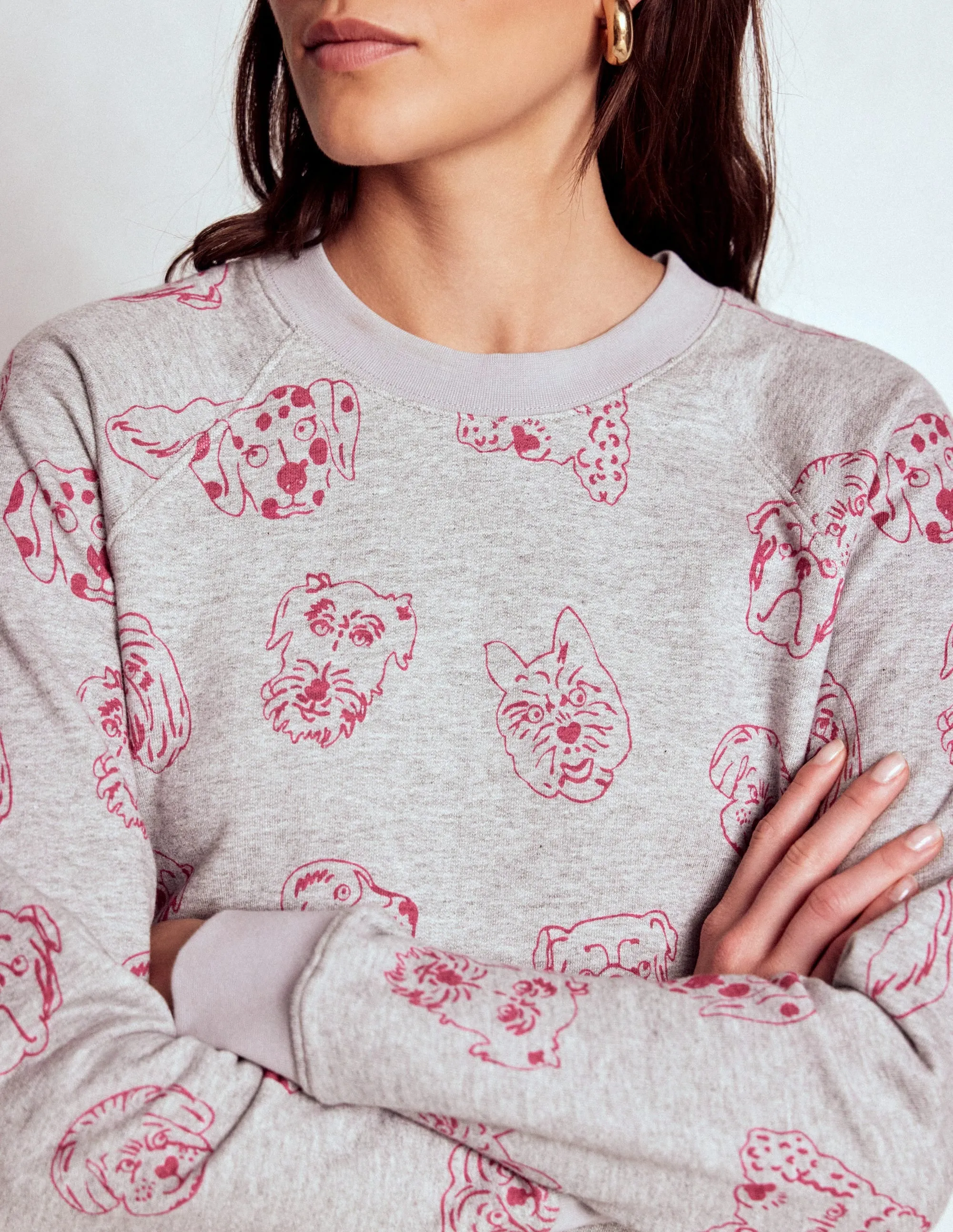 Rosa Printed Sweatshirt-Grey and Pink Yarrow, Dogs DoubleLayeredCollar