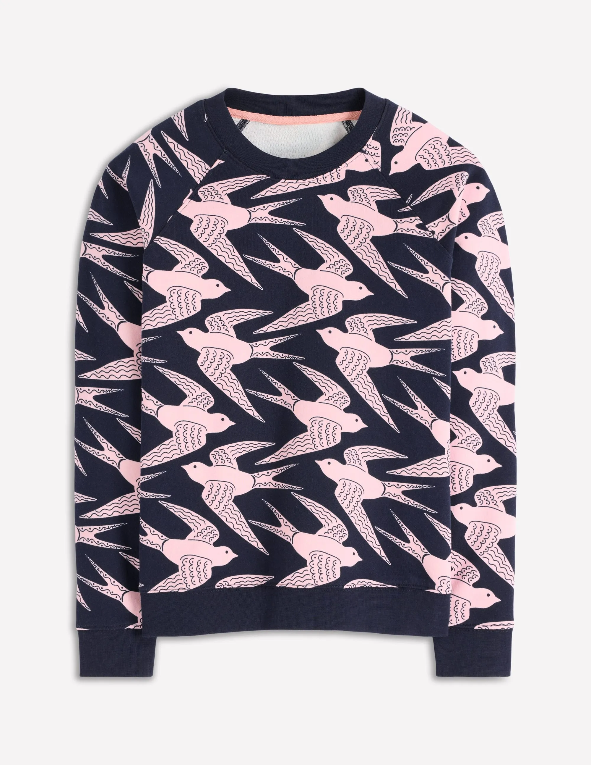 Airflow Optimized Weave Rosa Printed Sweatshirt-Navy, Pink Swooping Swallow