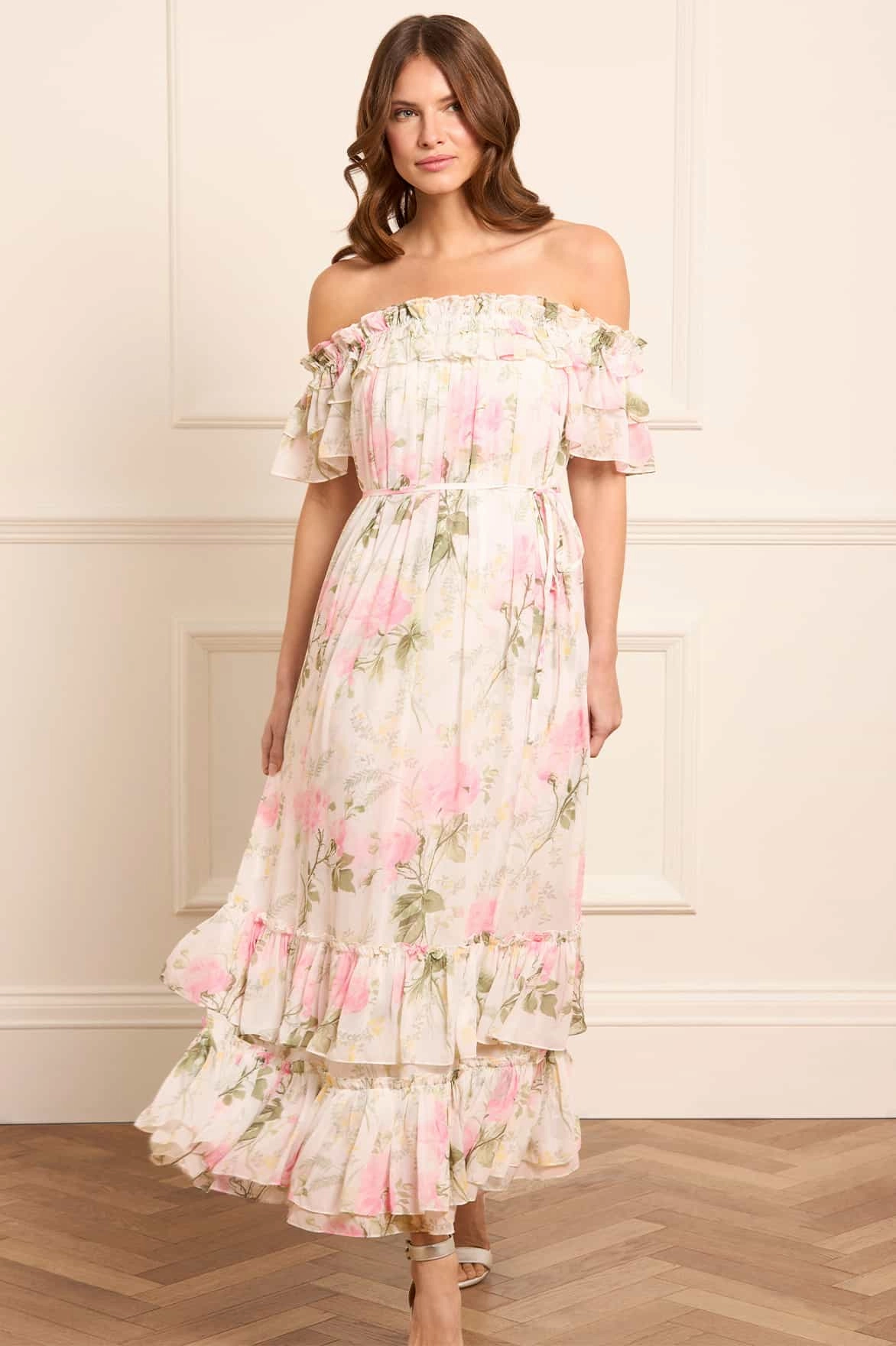 Rose Chiffon Off-Shoulder Ankle Gown Polished Appearance All Occasion