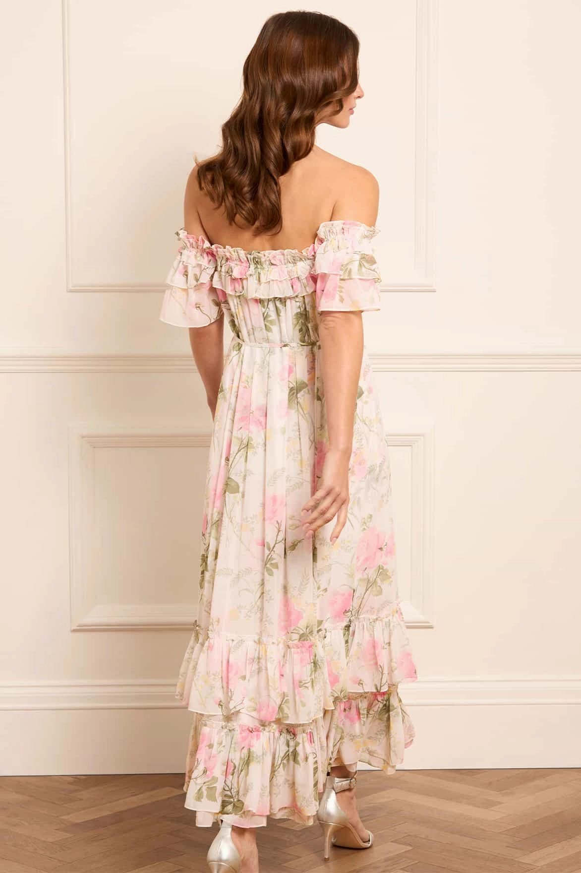 Rose Chiffon Off-Shoulder Ankle Gown Comfortable Wear