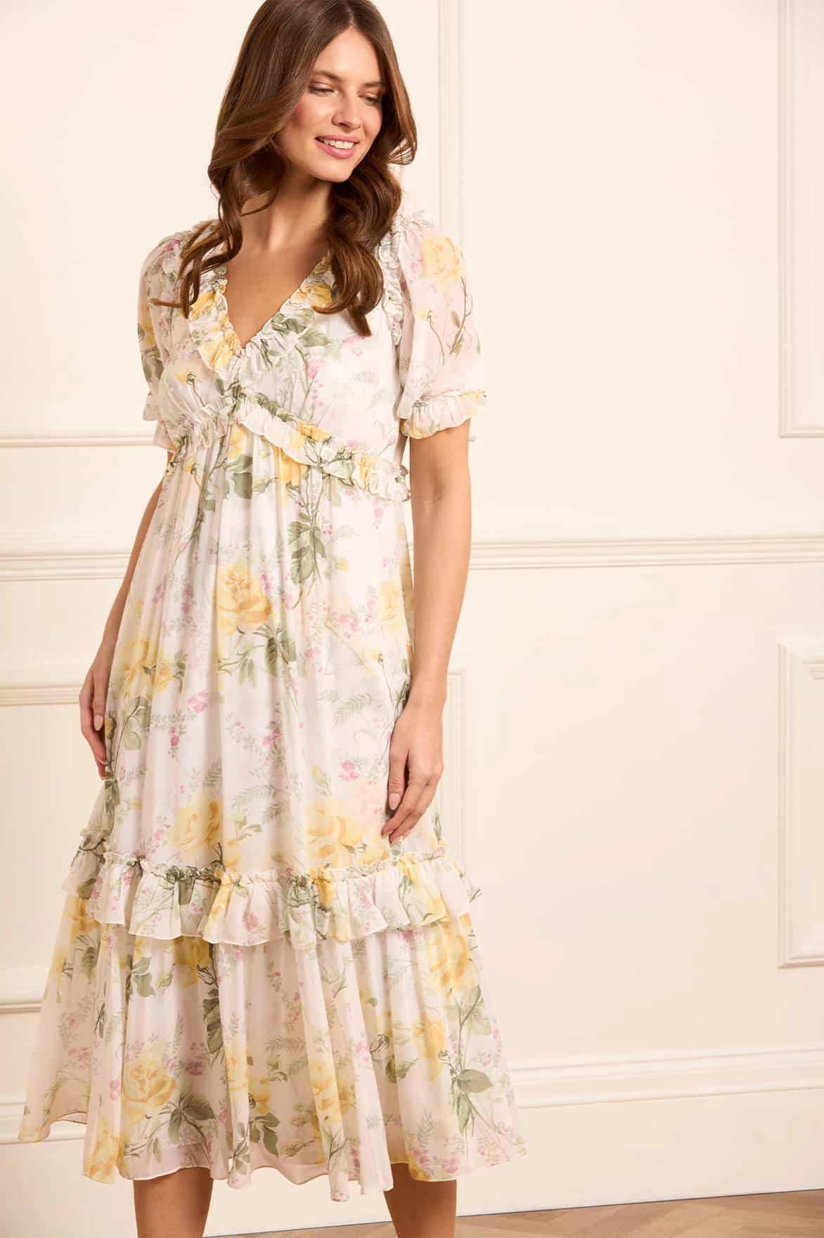 Rose Chiffon Short Sleeve Ballerina Dress Light Comfort