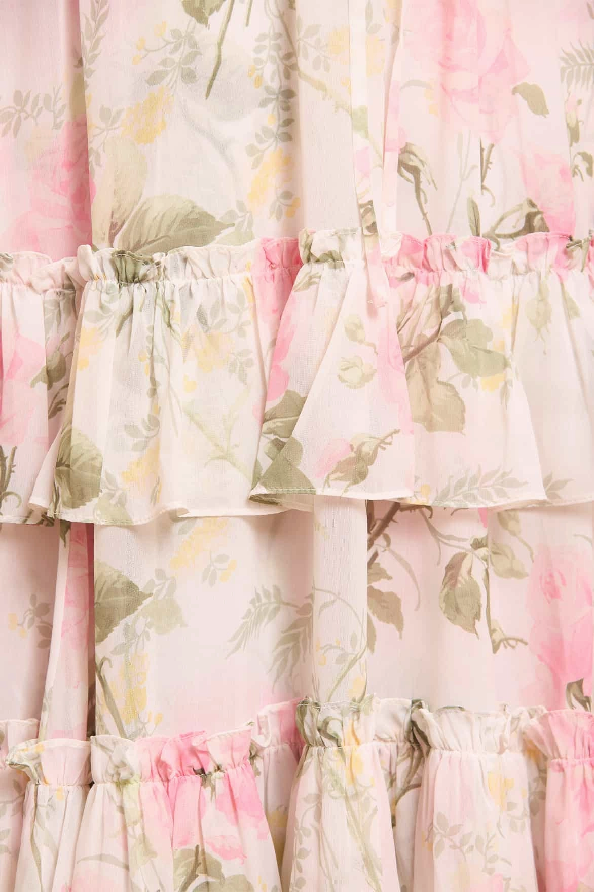 Artisanal-Detail Bohemian-Style Rose Chiffon Tiered Cape Ankle Gown