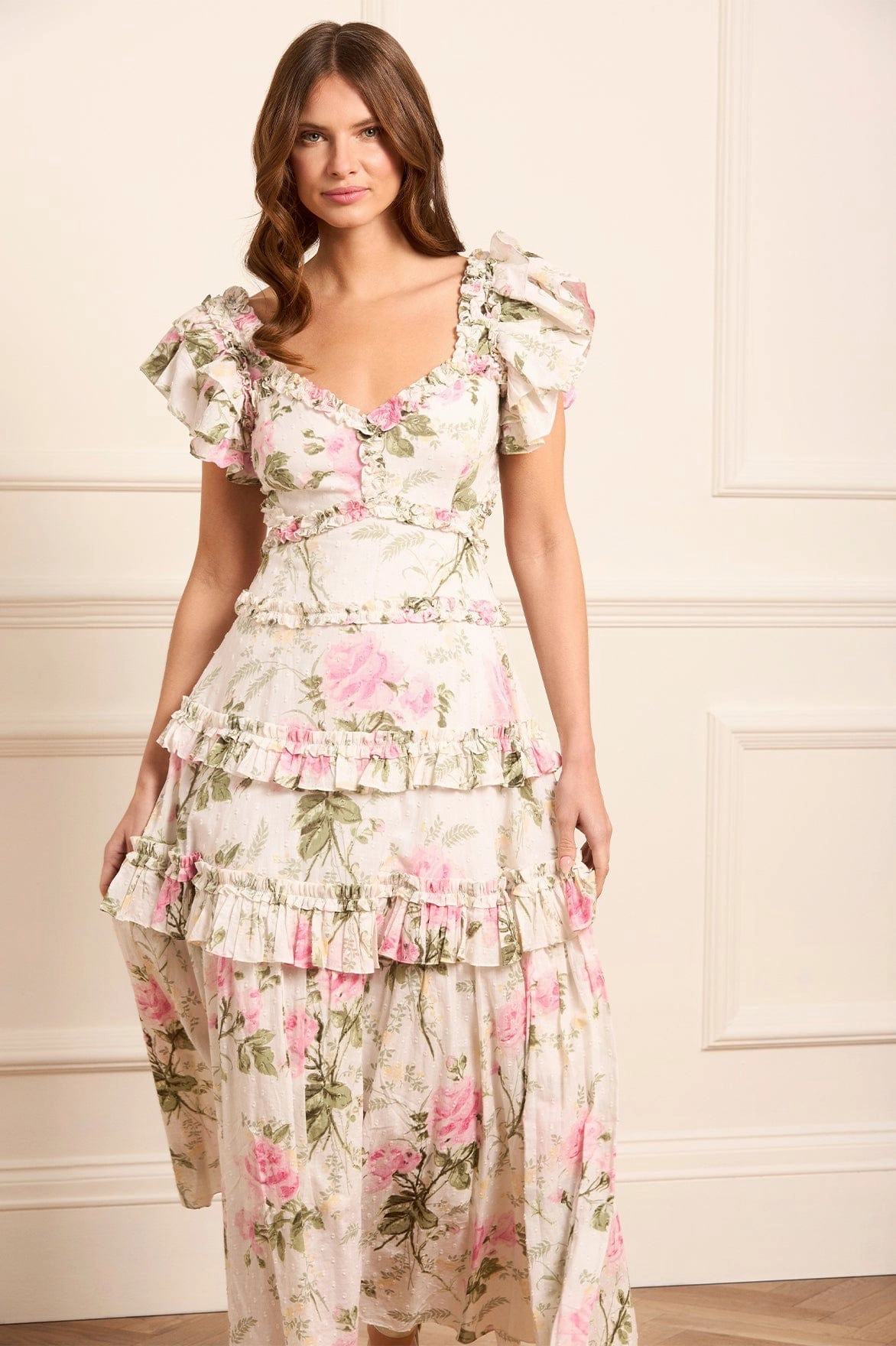 Neutral Base Rose Cotton Backless Ankle Gown