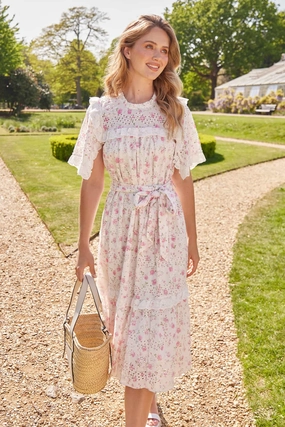 Rose Ditsy Cotton Broderie Midaxi Dress Urban Ease Japan Line