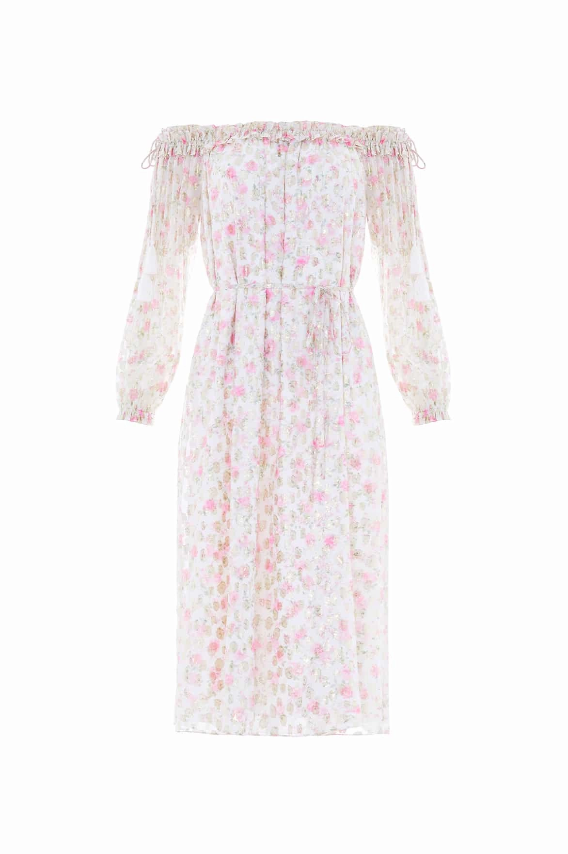 Social Ease Sophisticated Elegance Rose Ditsy Lurex Midaxi Dress