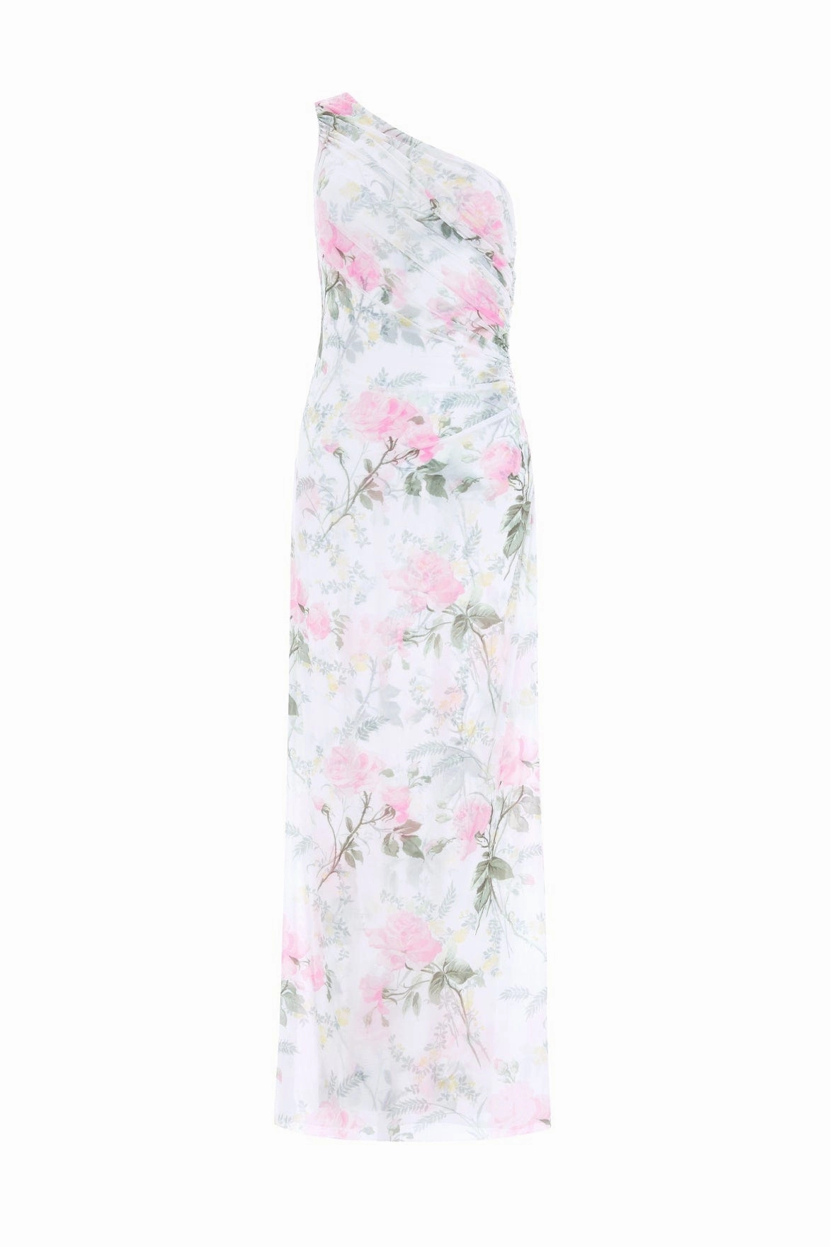 Layer Light TearResistantFabric Rose Draped One-Shoulder Ankle Gown