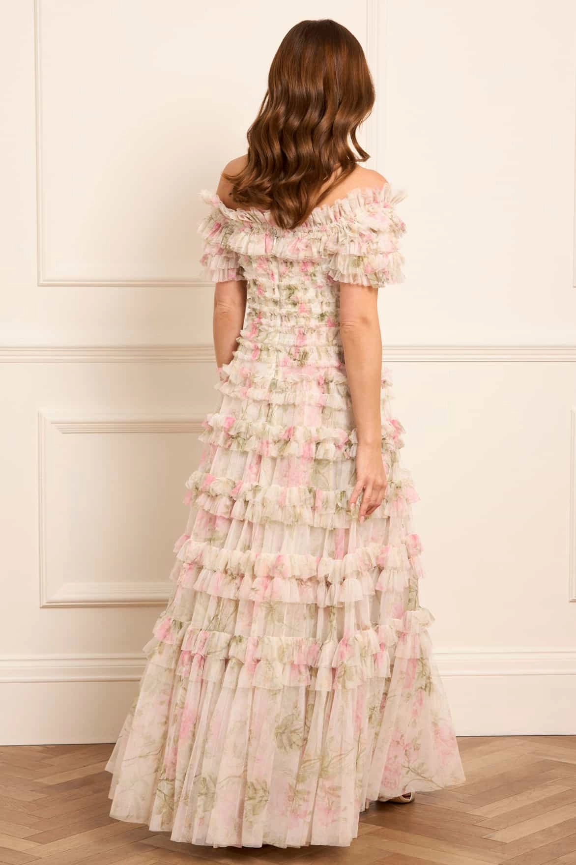 loose silhouette Rose Lisette Off-Shoulder Gown