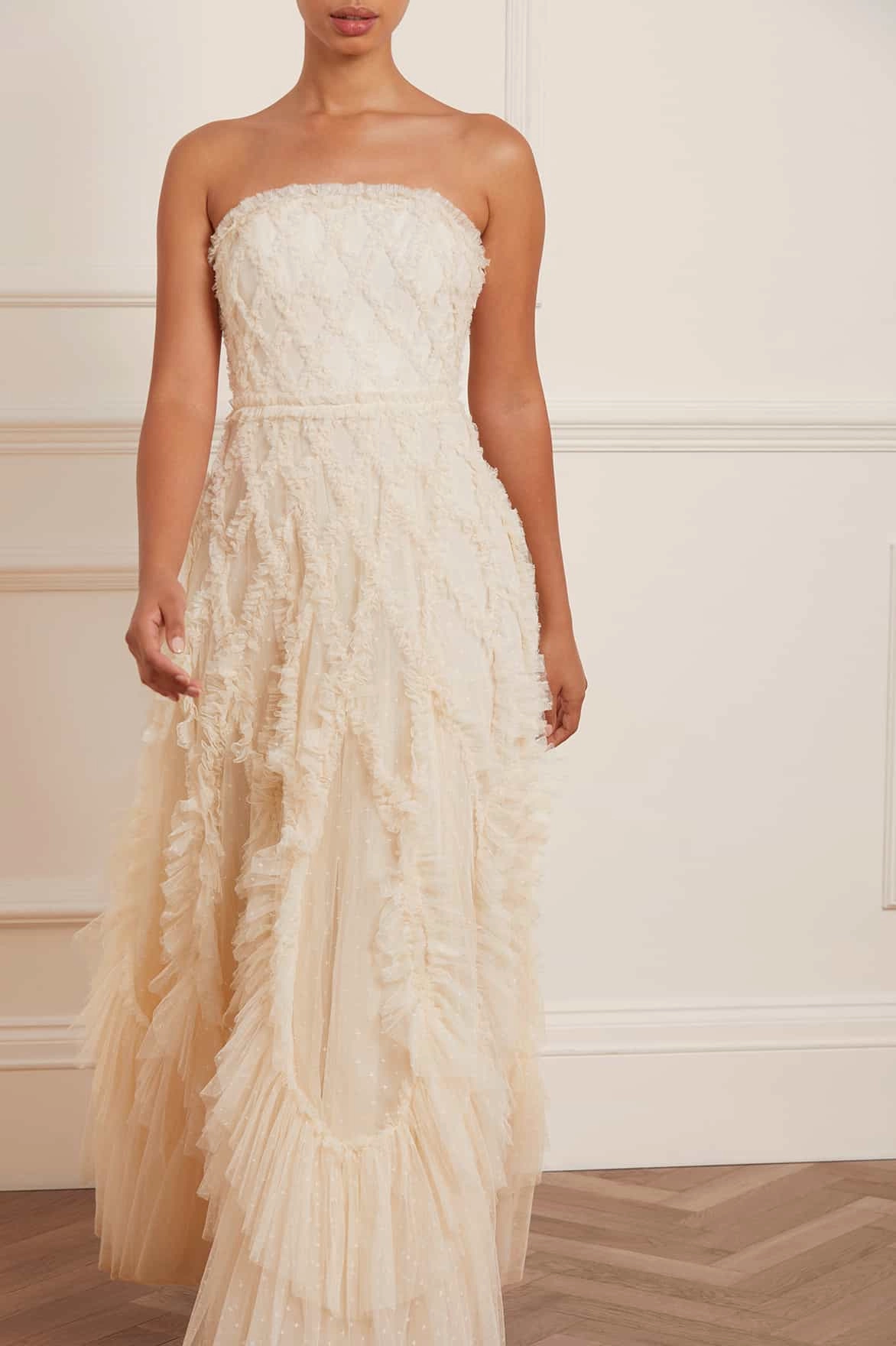 Rosella Ruffle Strapless Gown Neutral Layer Sporty Look