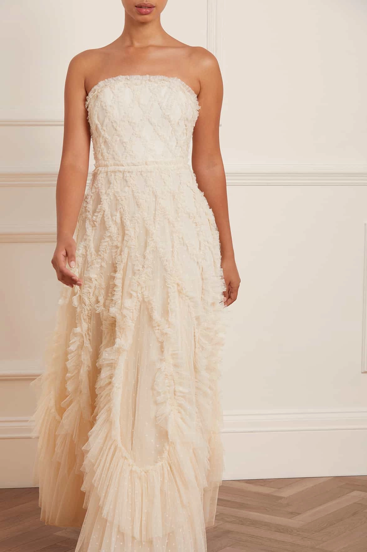 Rosella Ruffle Strapless Gown Fashion-forward day dress