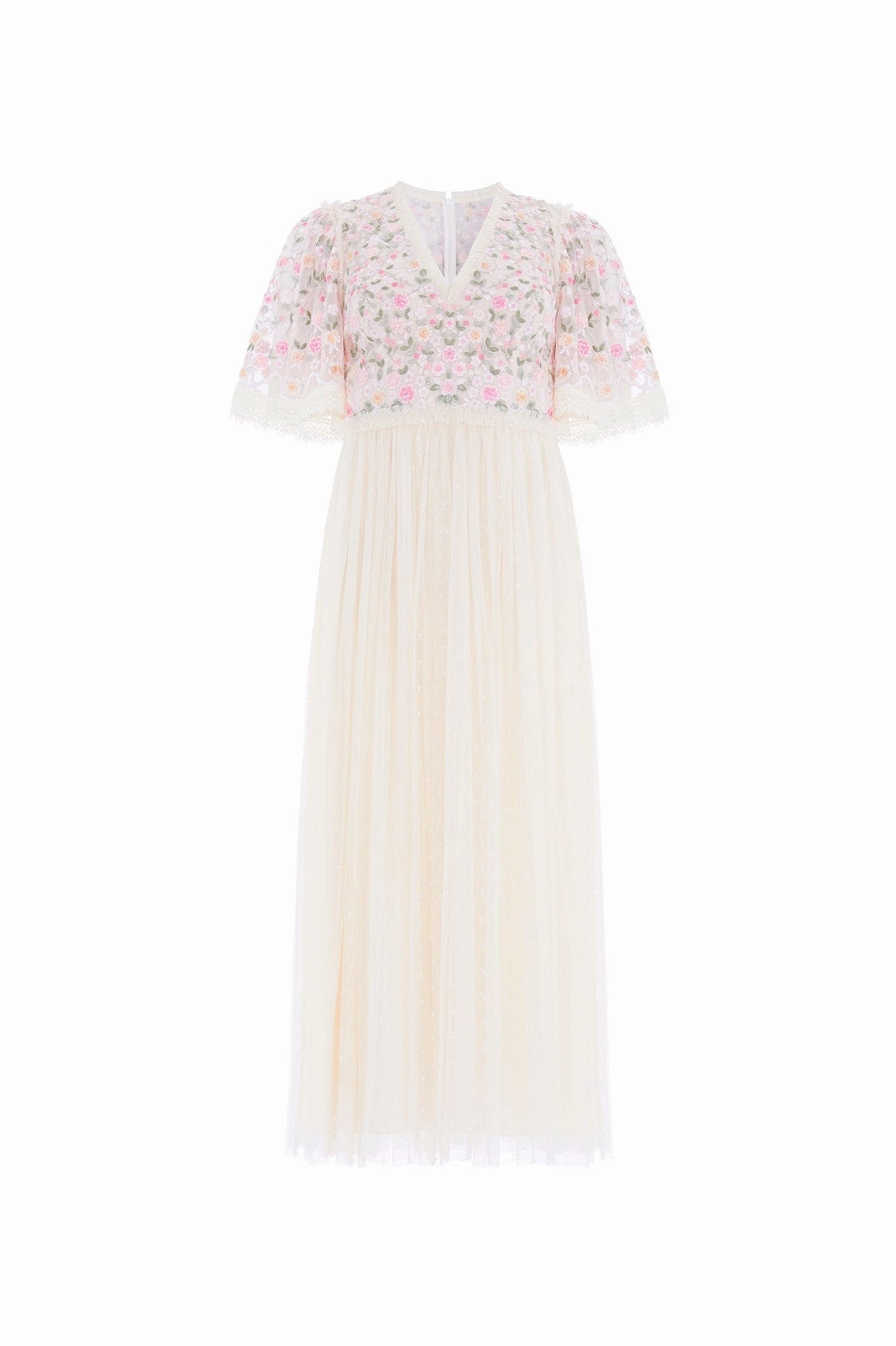 Delicate Finish Rosie Lace Bodice Short Sleeve V-Neck Ballerina Dress