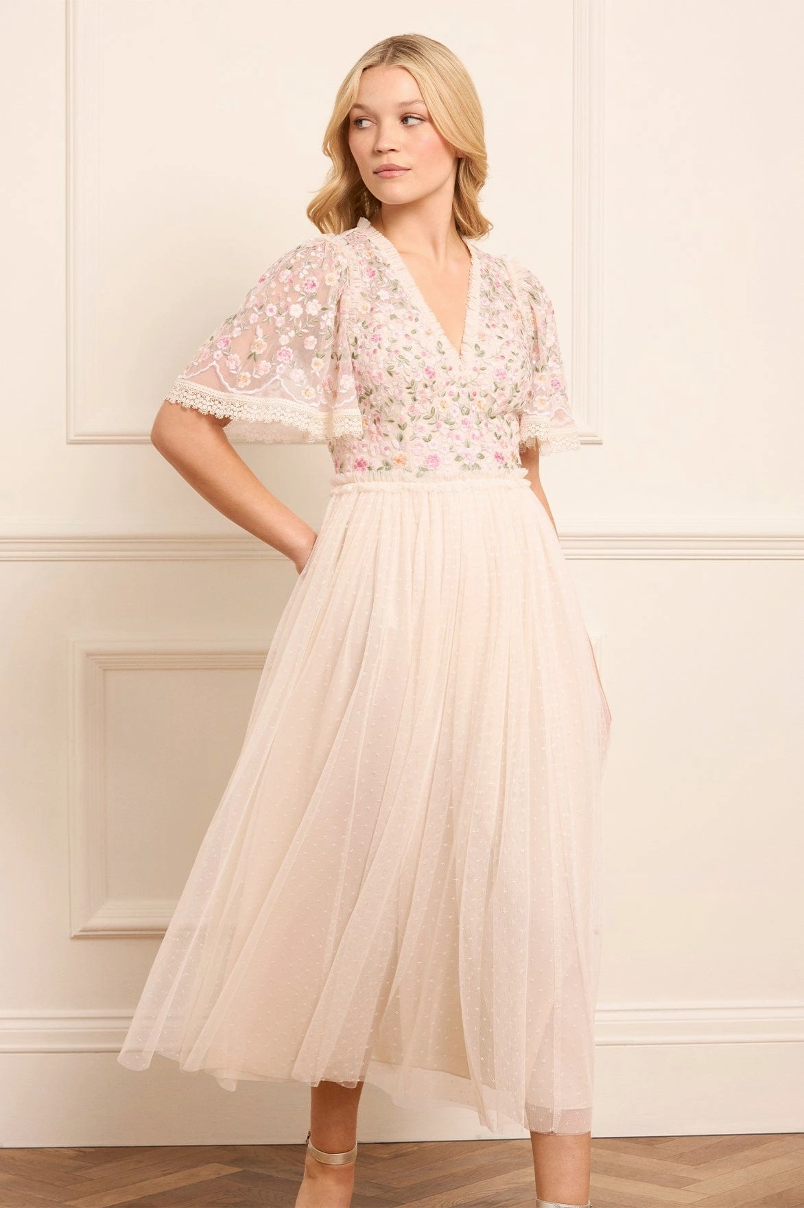 Kimono-Sleeve QuickDryTechnology Rosie Lace Bodice Short Sleeve V-Neck Ballerina Dress