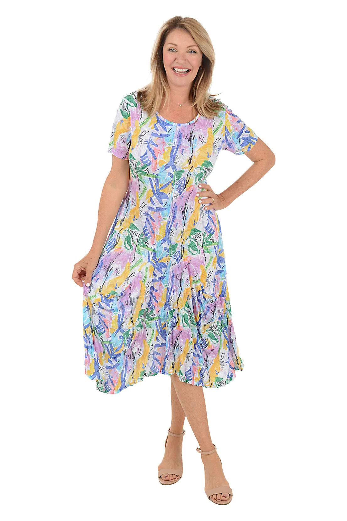 Mardi Gras Short Sleeve Draped Dress Day Glow